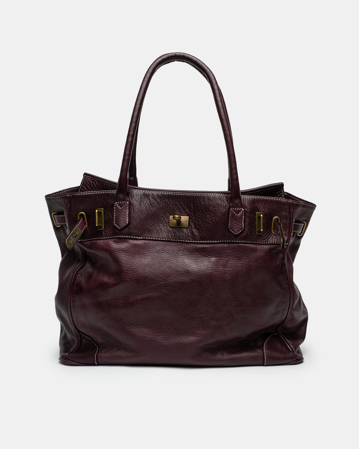 Washed Slouchy Calf Bag in Aubergine