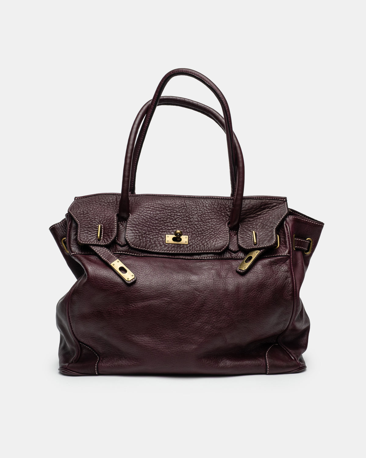 Washed Slouchy Calf Bag in Aubergine