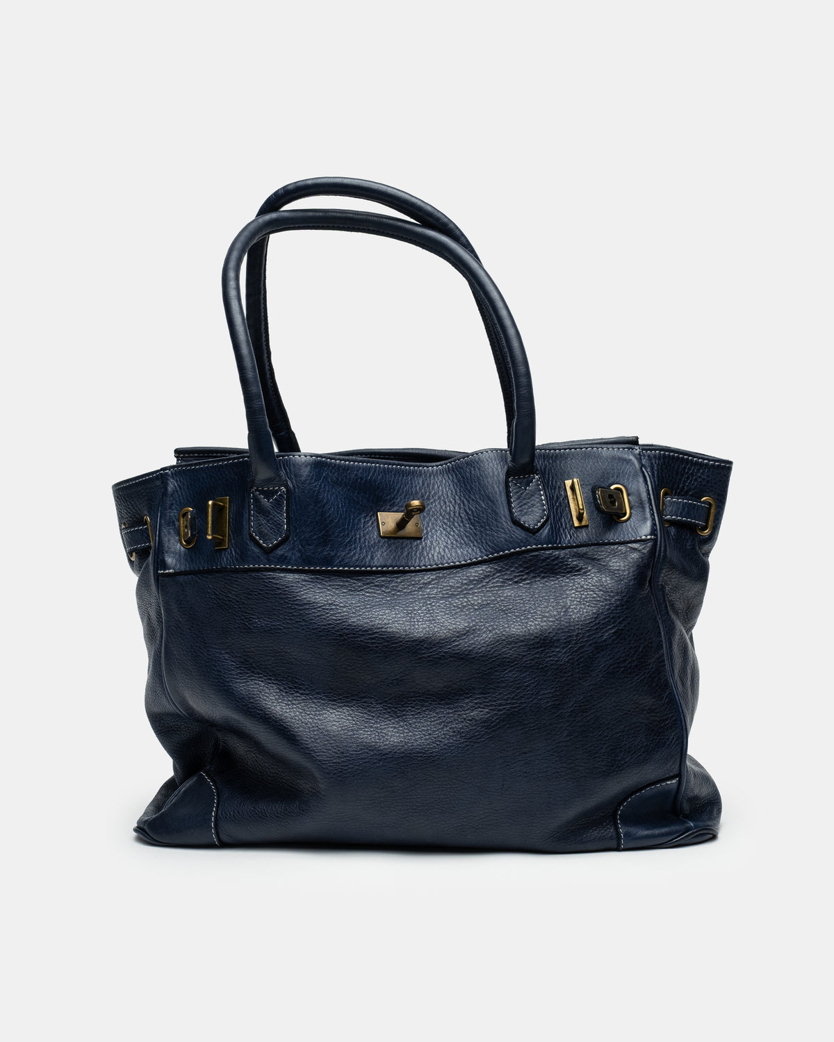 Washed Slouchy Calf Bag in Navy