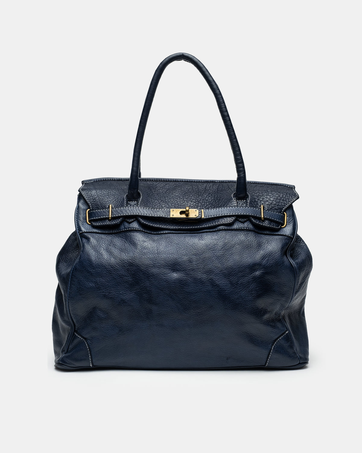 Washed Slouchy Calf Bag in Navy
