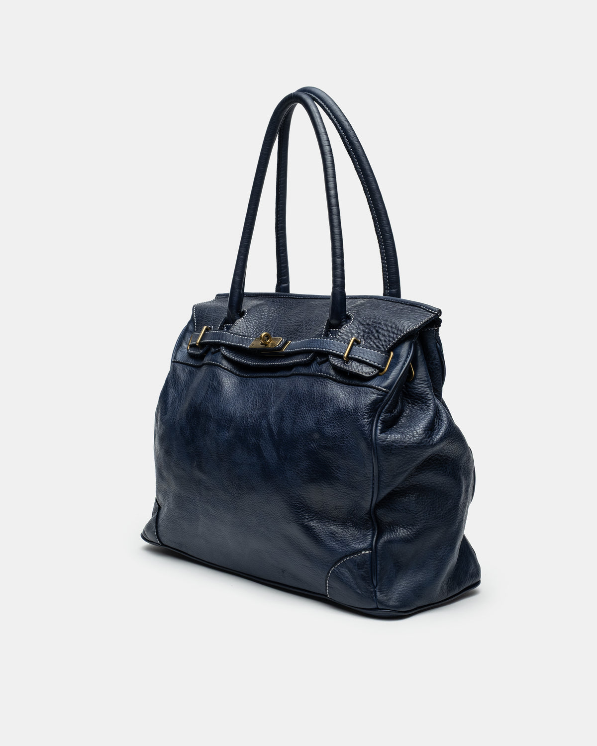 Washed Slouchy Calf Bag in Navy