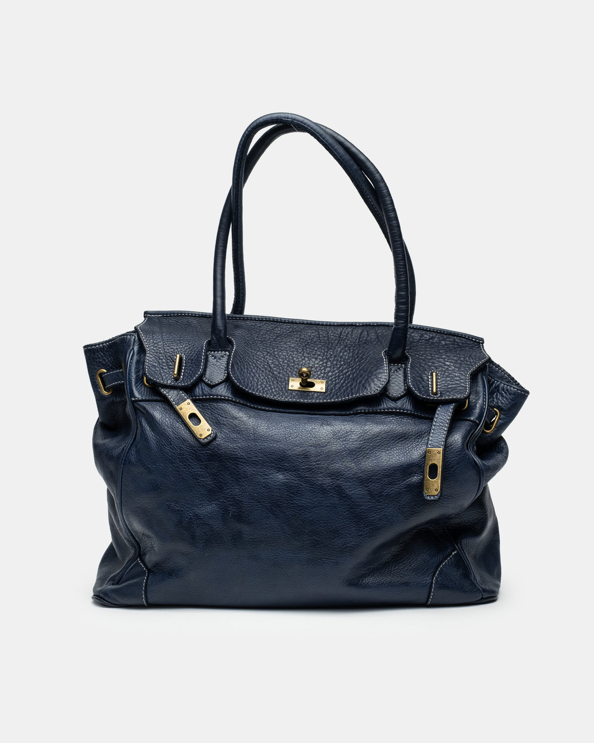 Washed Slouchy Calf Bag in Navy