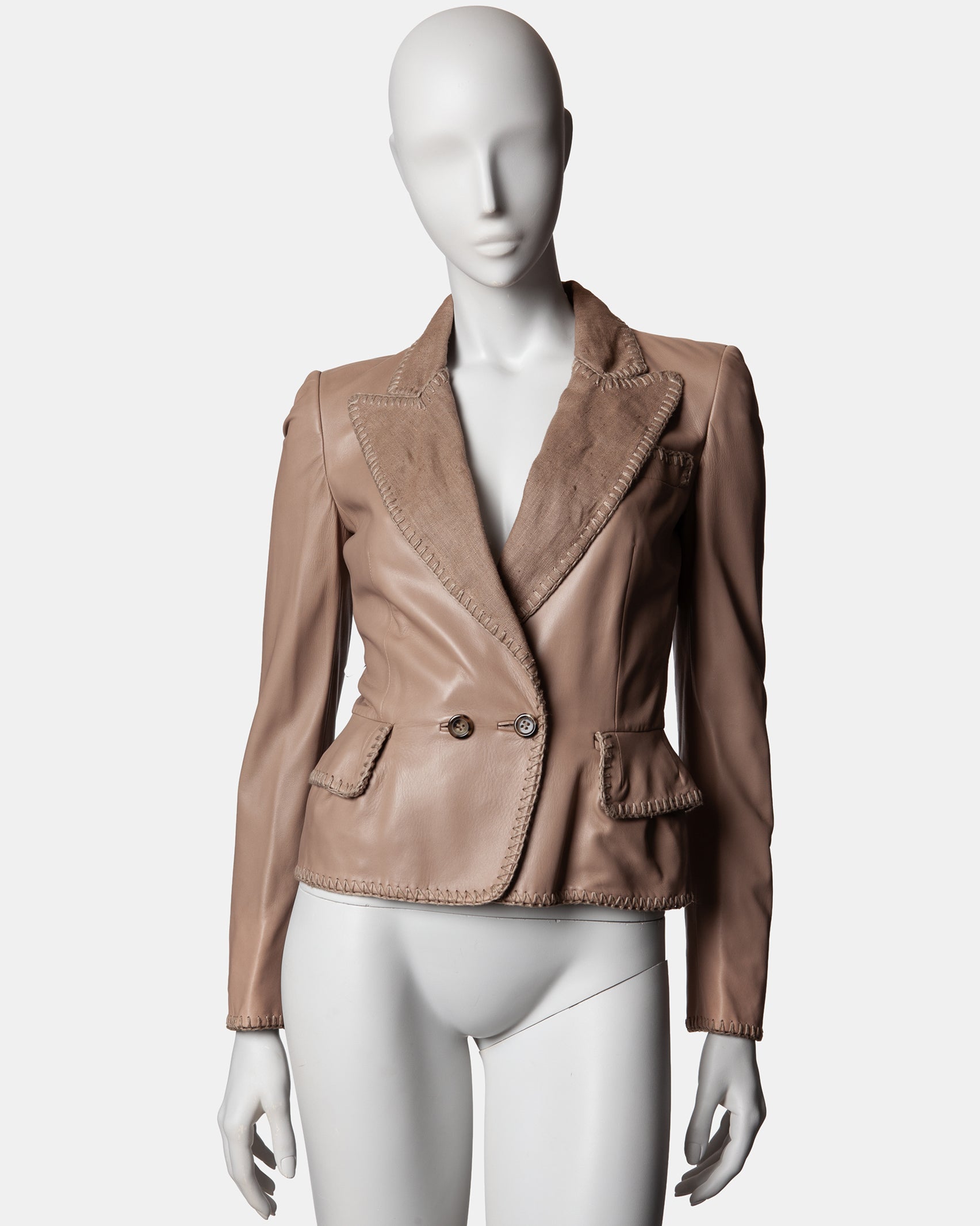 Yves Saint Laurent Rive Gauche Leather & Linen Jacket C. 2006