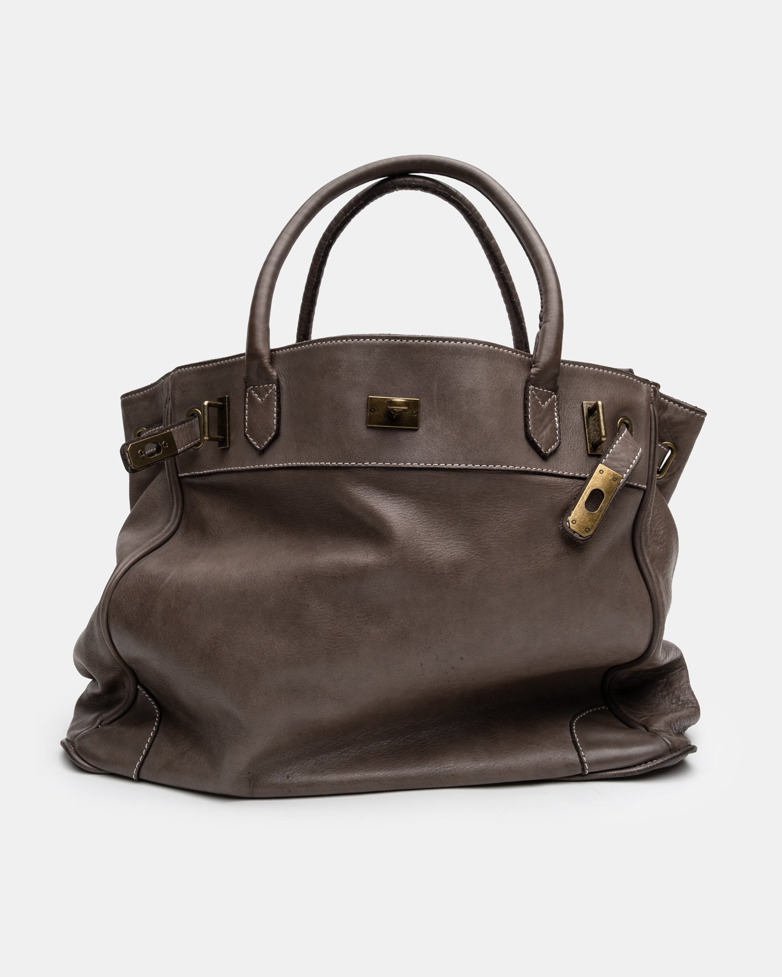 Washed Slouchy Calf Bag in Taupe