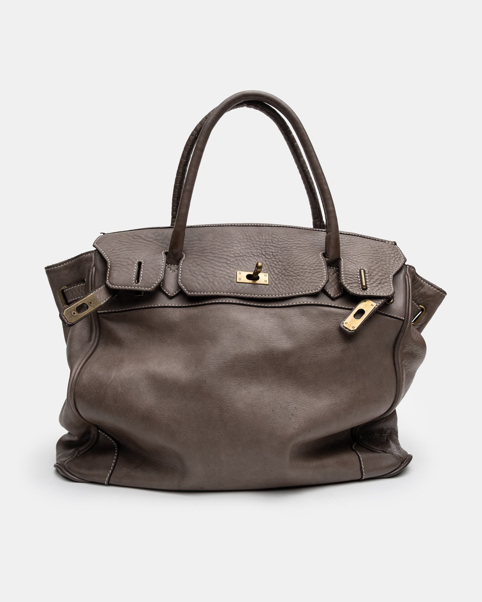 Washed Slouchy Calf Bag in Taupe
