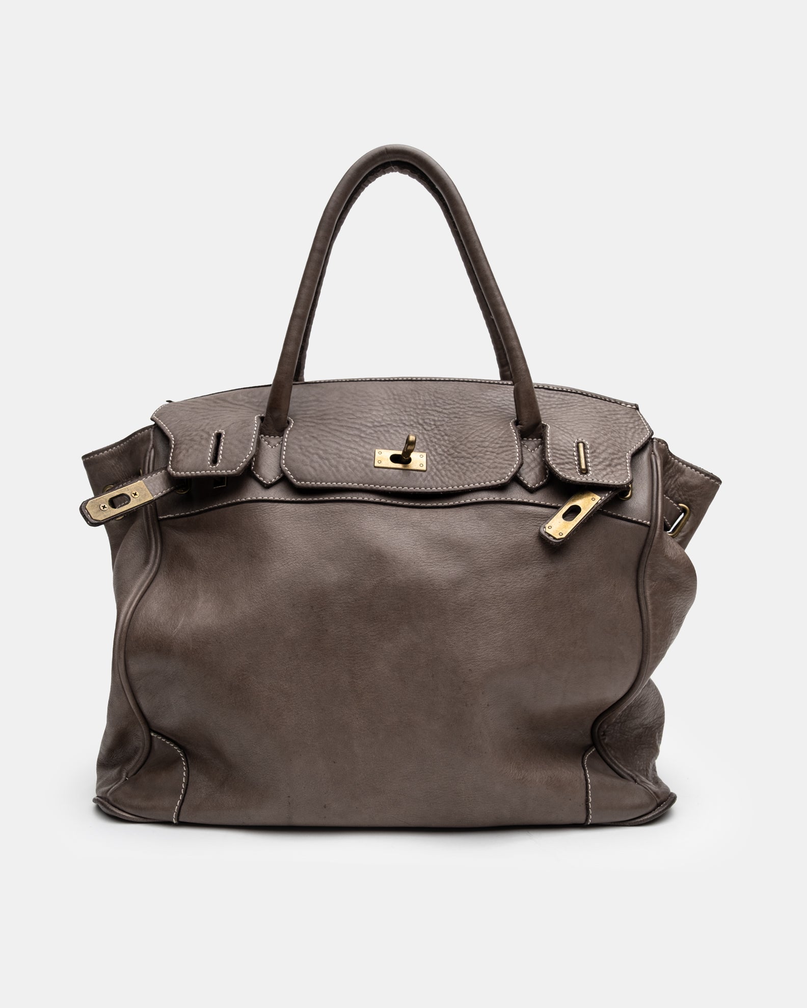 Washed Slouchy Calf Bag in Taupe