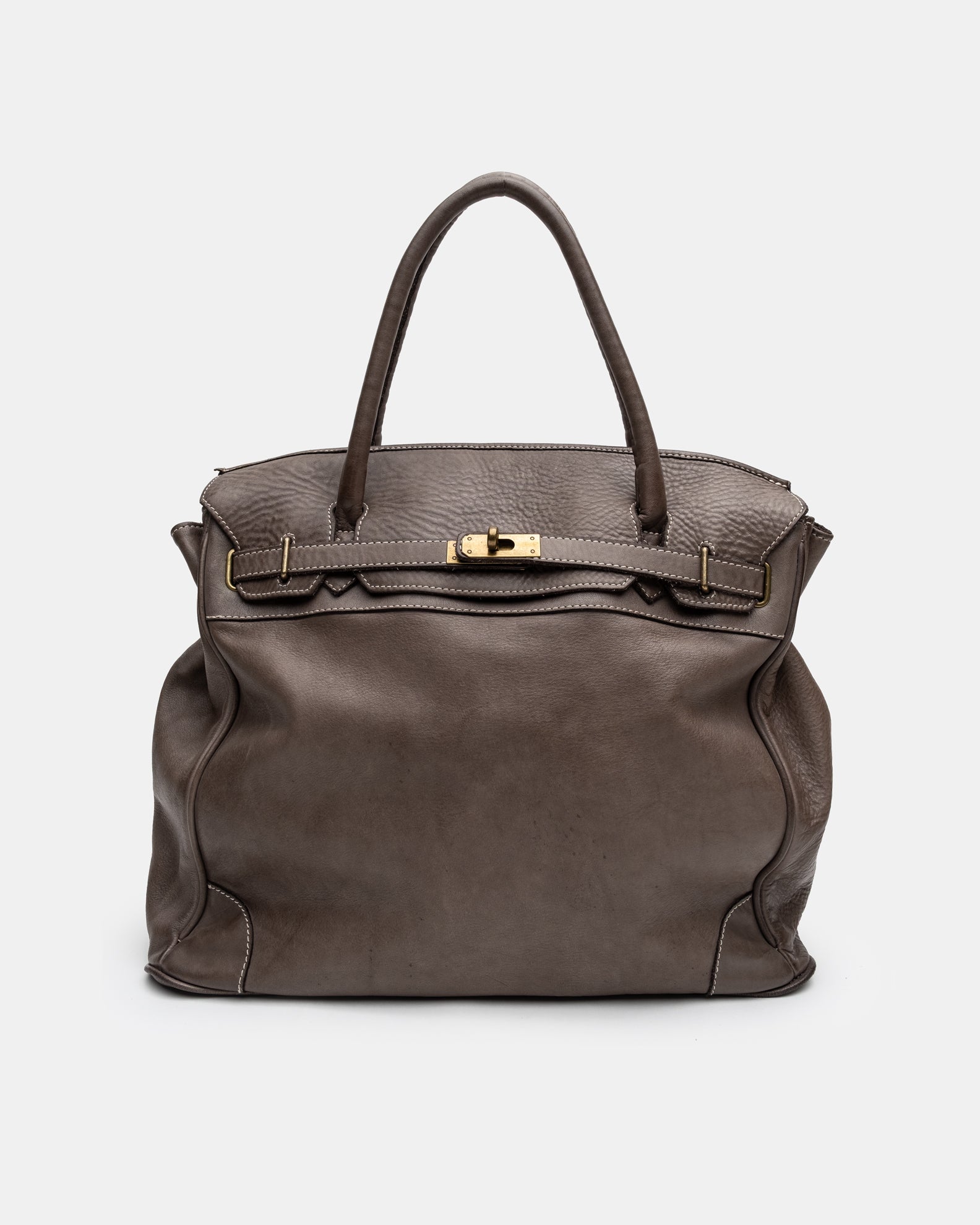 Washed Slouchy Calf Bag in Taupe