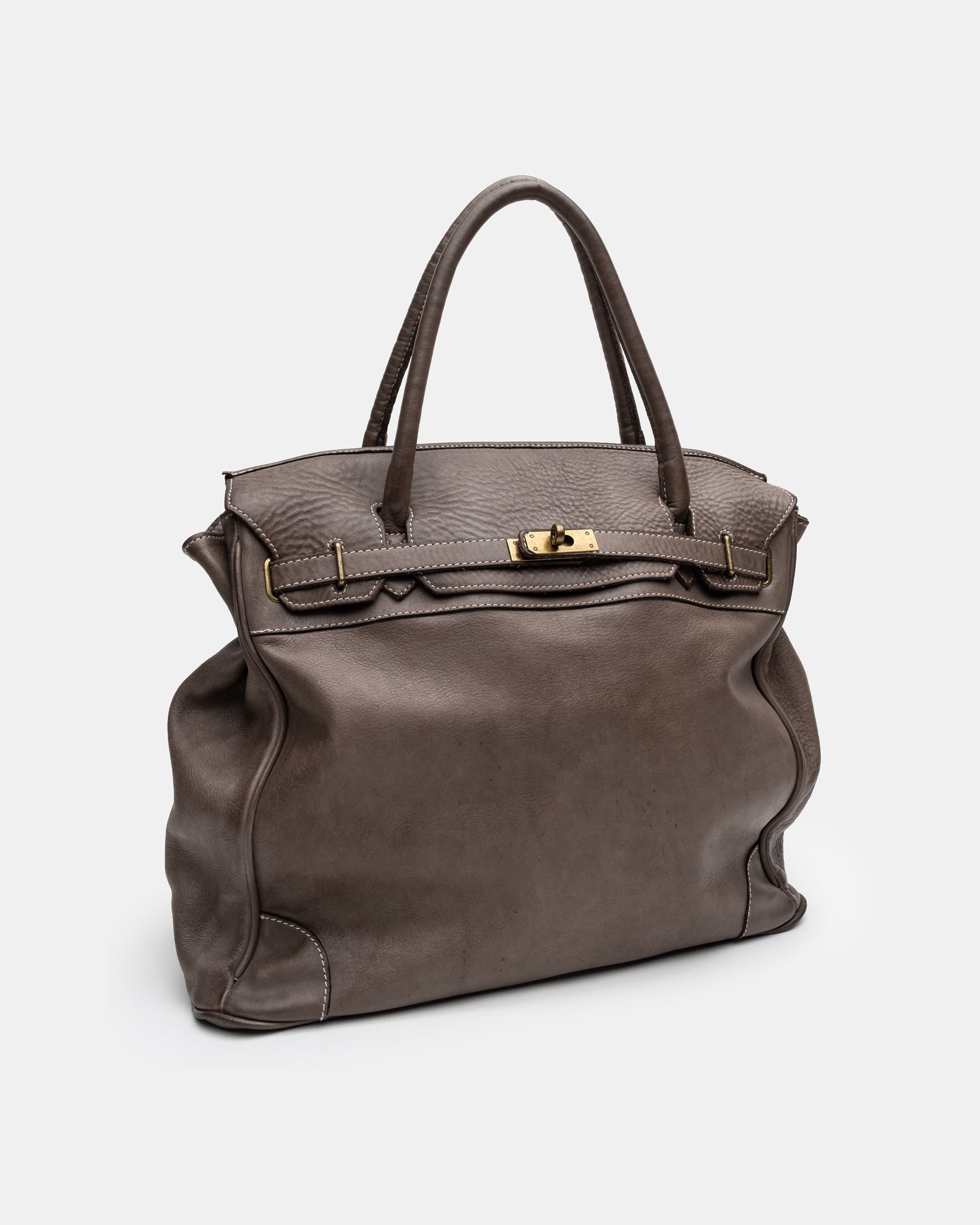 Washed Slouchy Calf Bag in Taupe