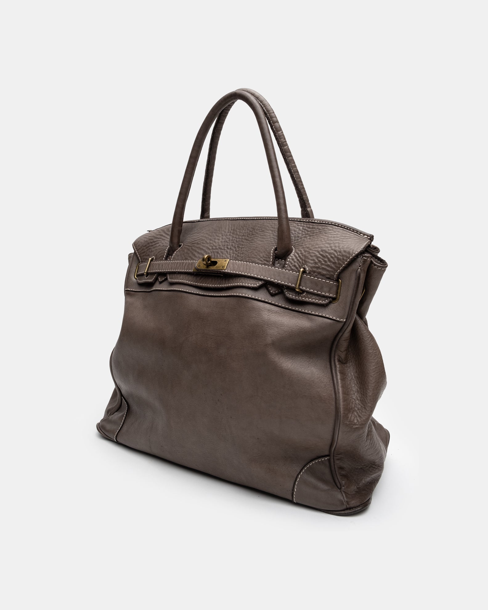 Washed Slouchy Calf Bag in Taupe