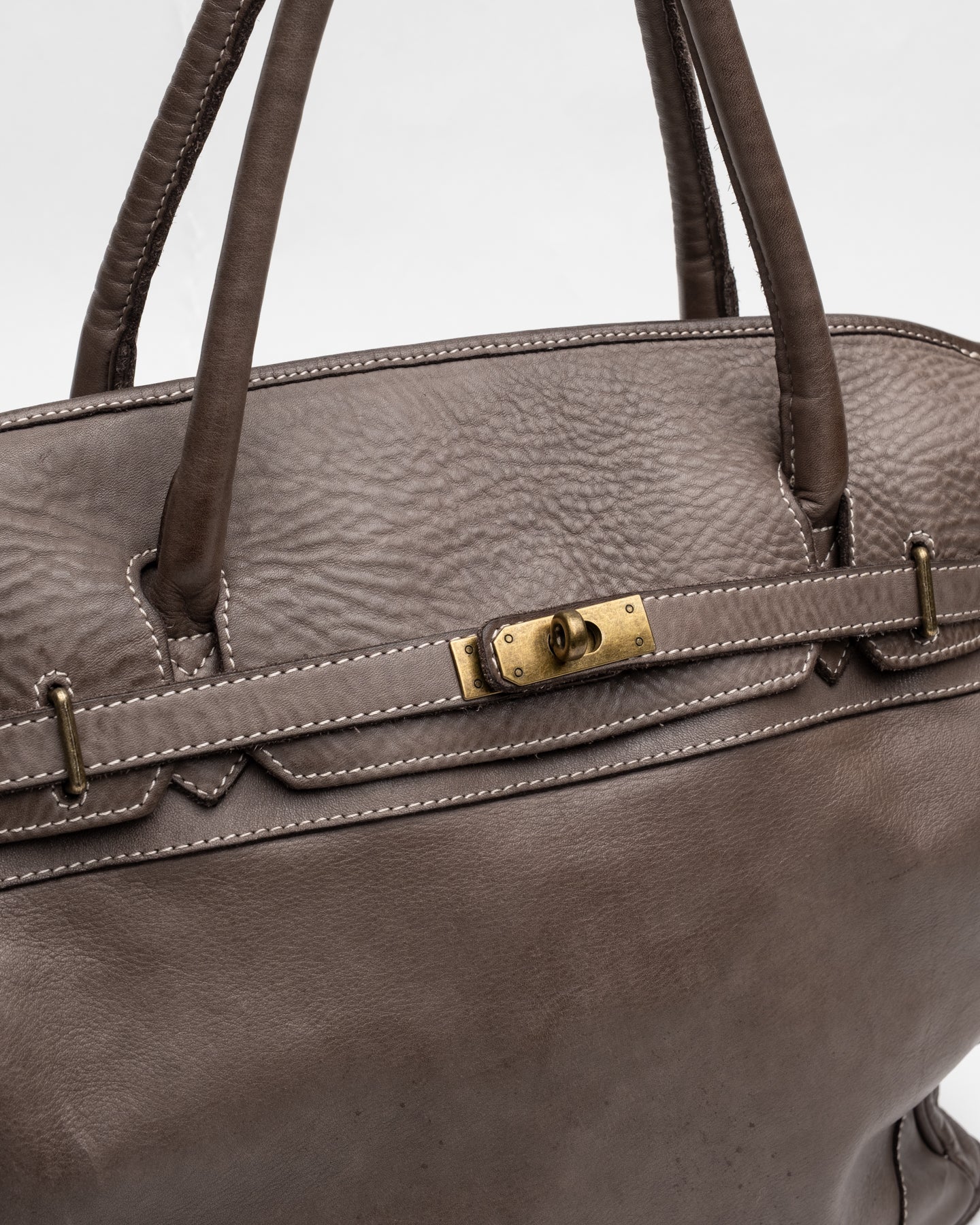 Washed Slouchy Calf Bag in Taupe