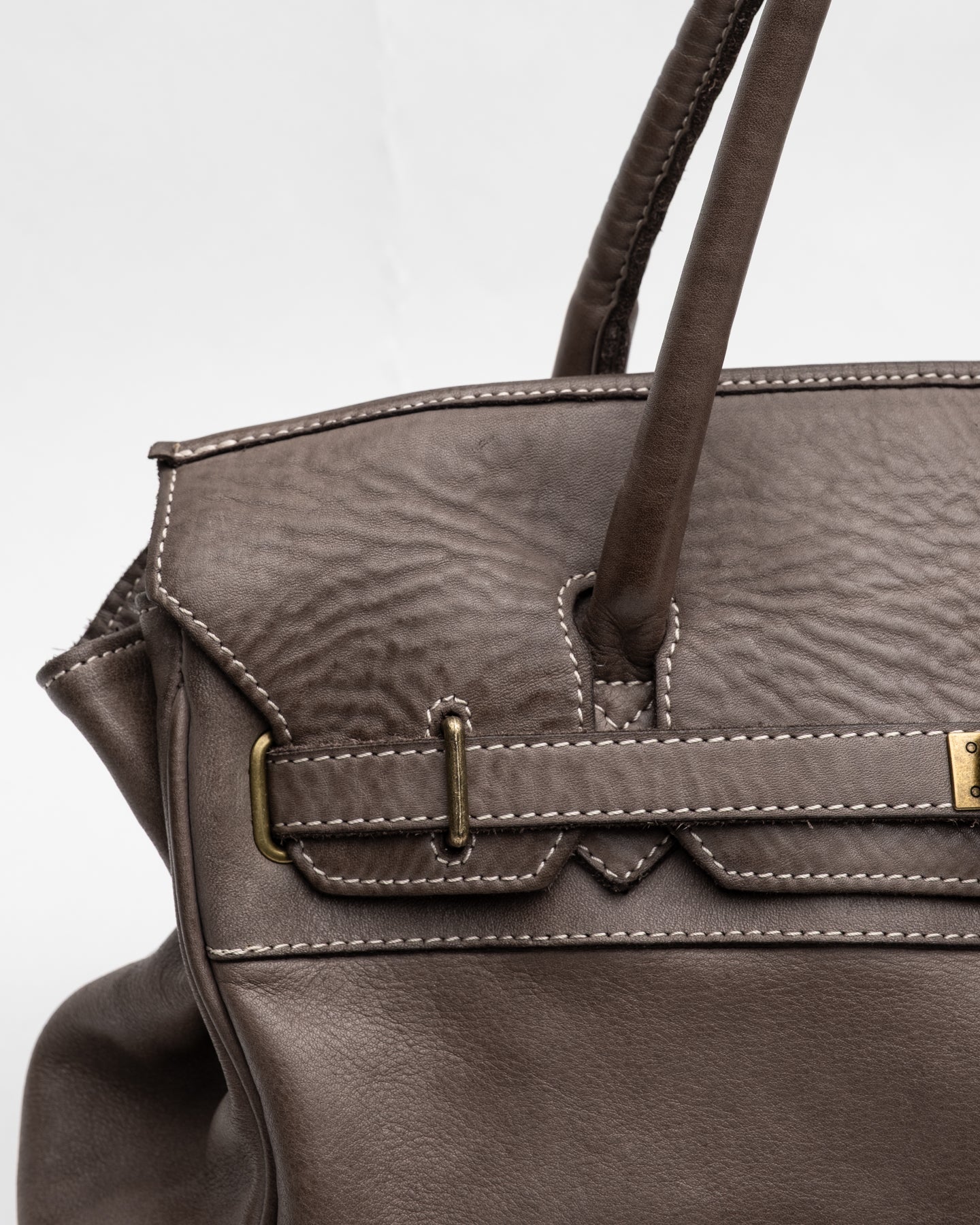 Washed Slouchy Calf Bag in Taupe