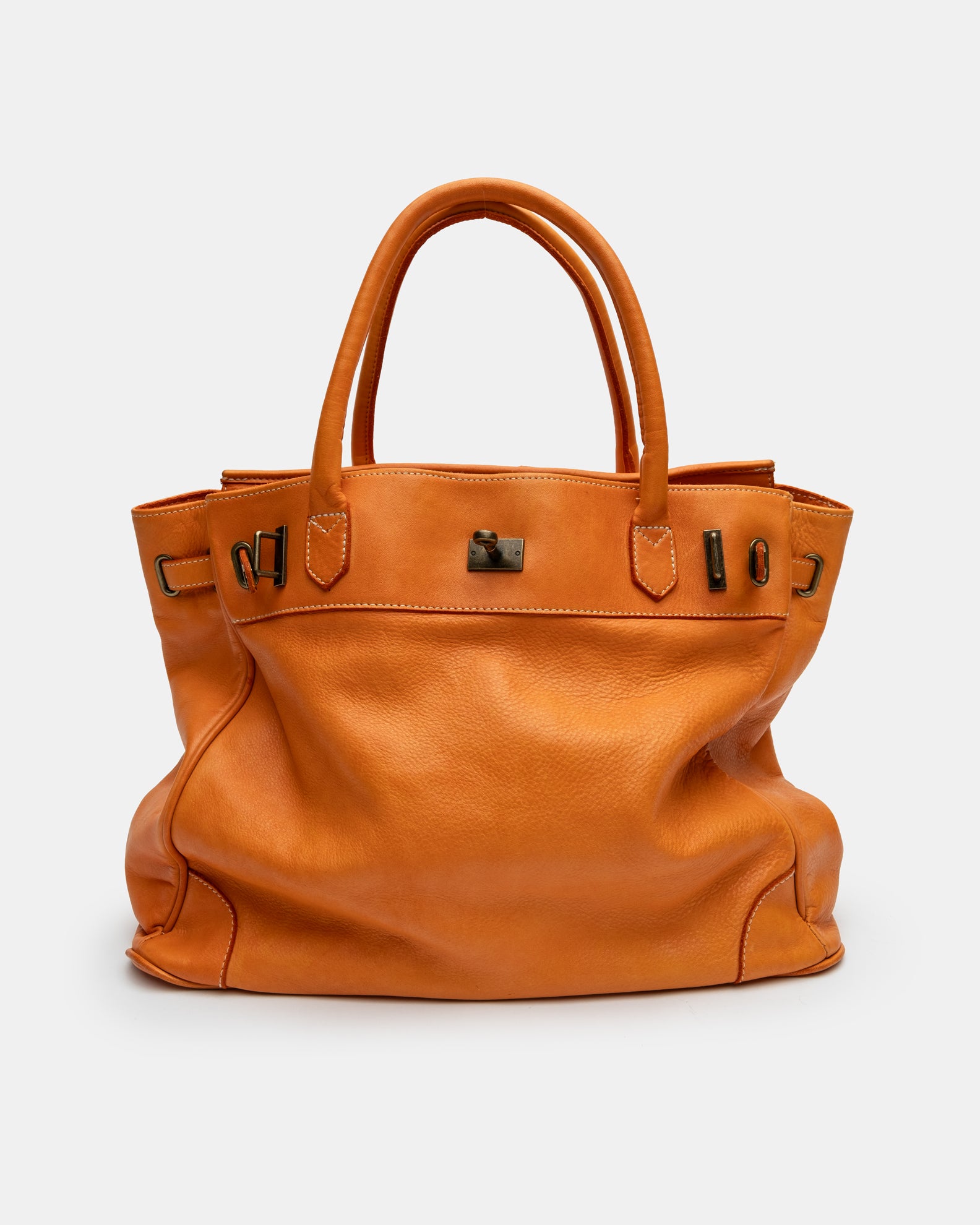 Washed Slouchy Calf Bag in Tangerine