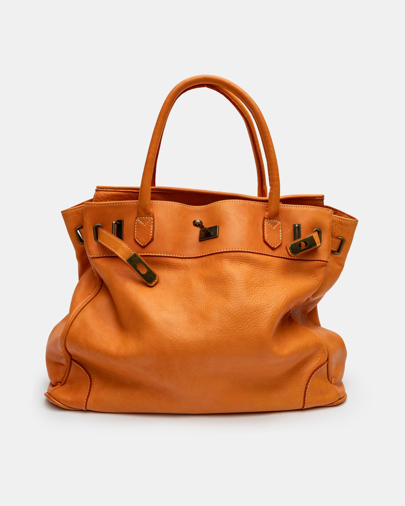 Washed Slouchy Calf Bag in Tangerine