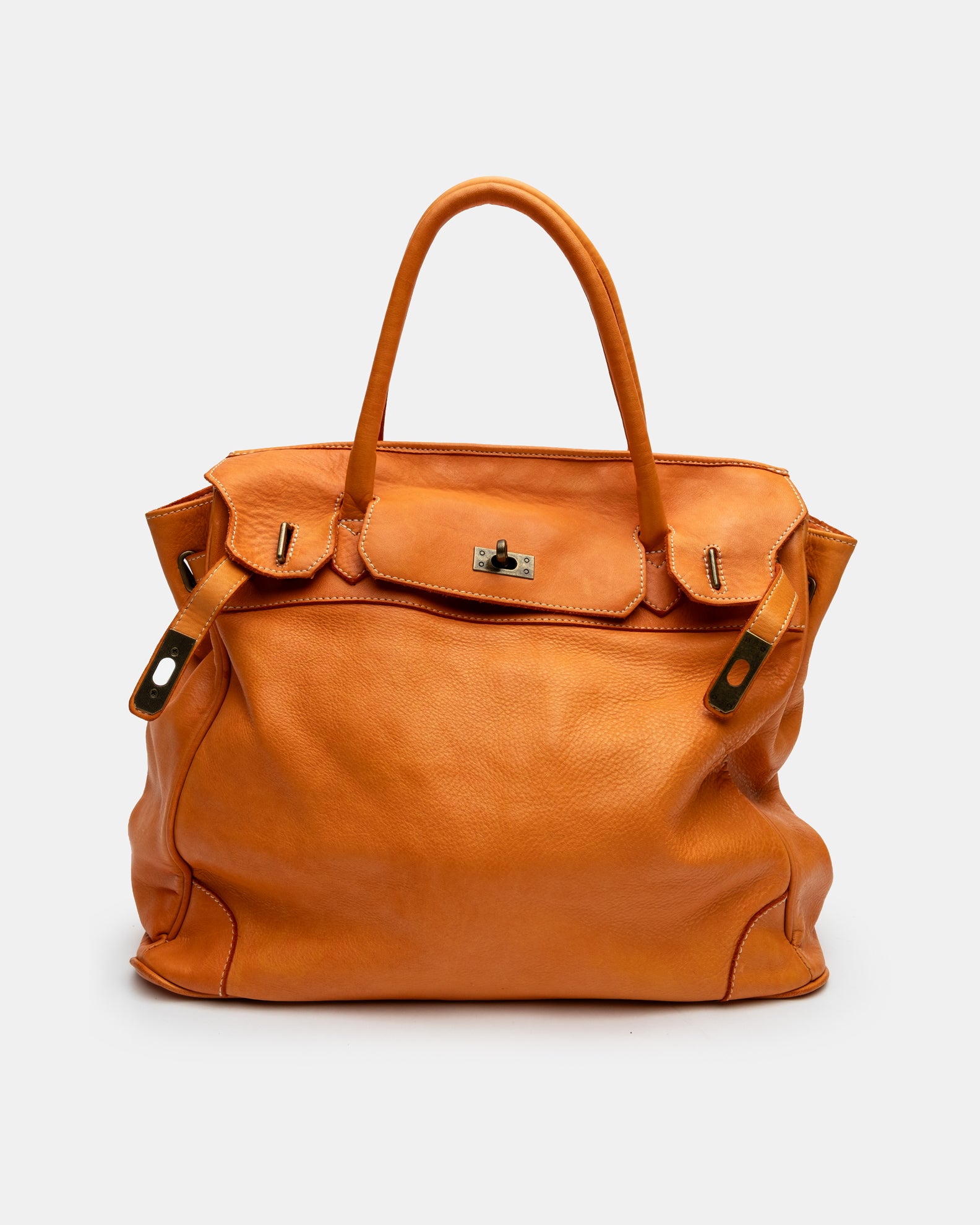 Washed Slouchy Calf Bag in Tangerine