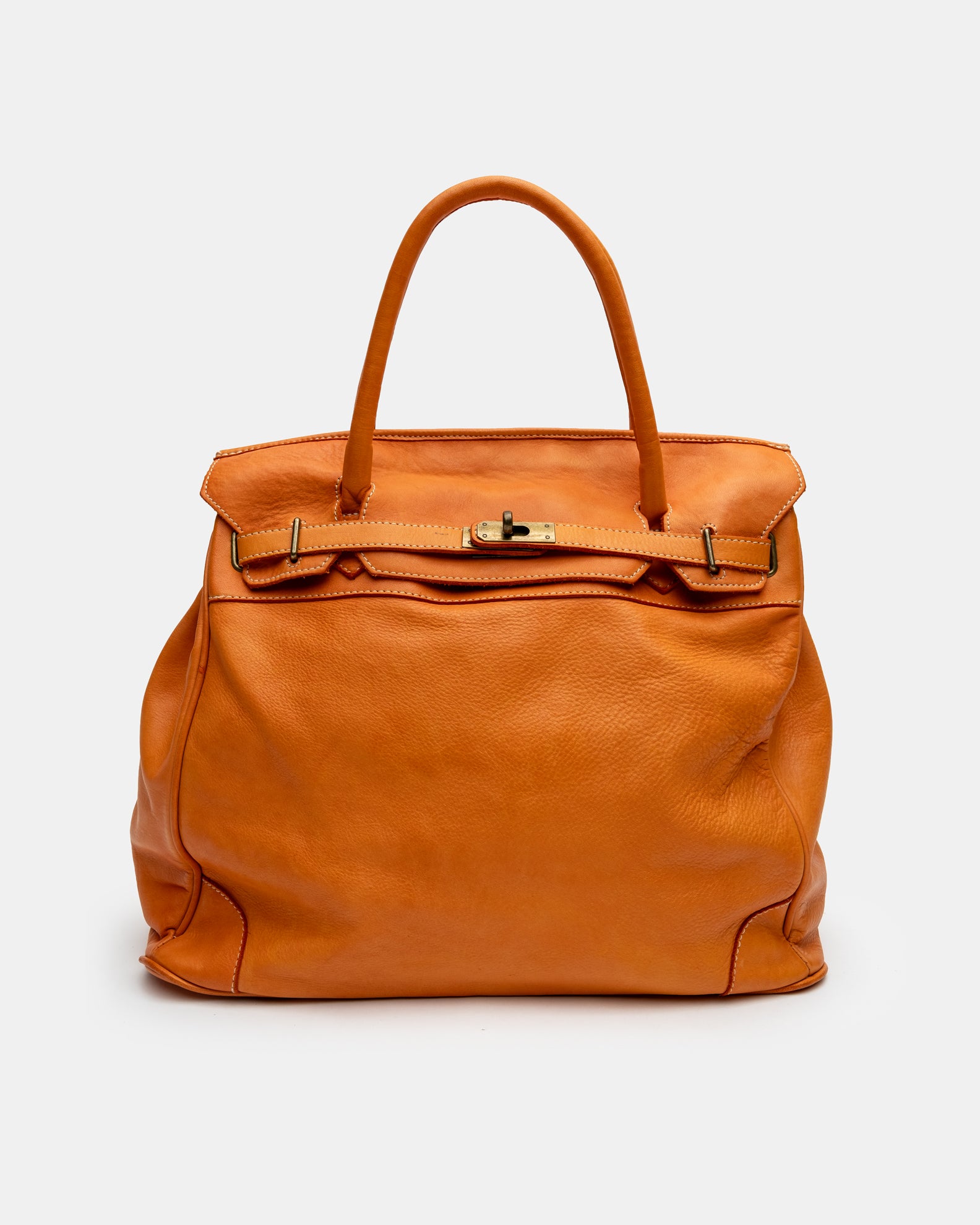 Washed Slouchy Calf Bag in Tangerine