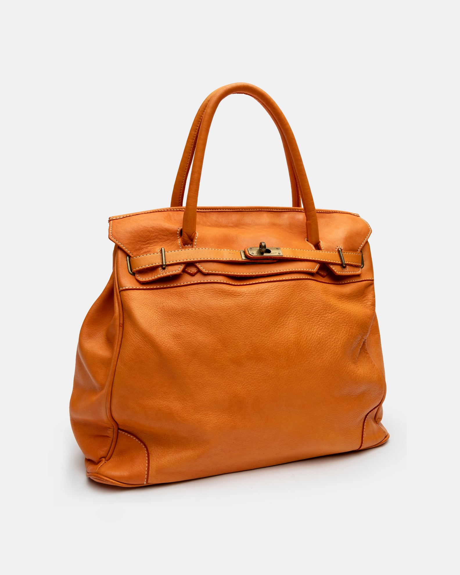 Washed Slouchy Calf Bag in Tangerine