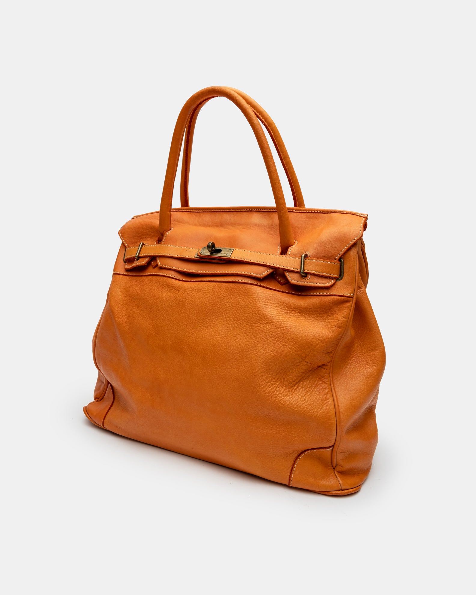 Washed Slouchy Calf Bag in Tangerine