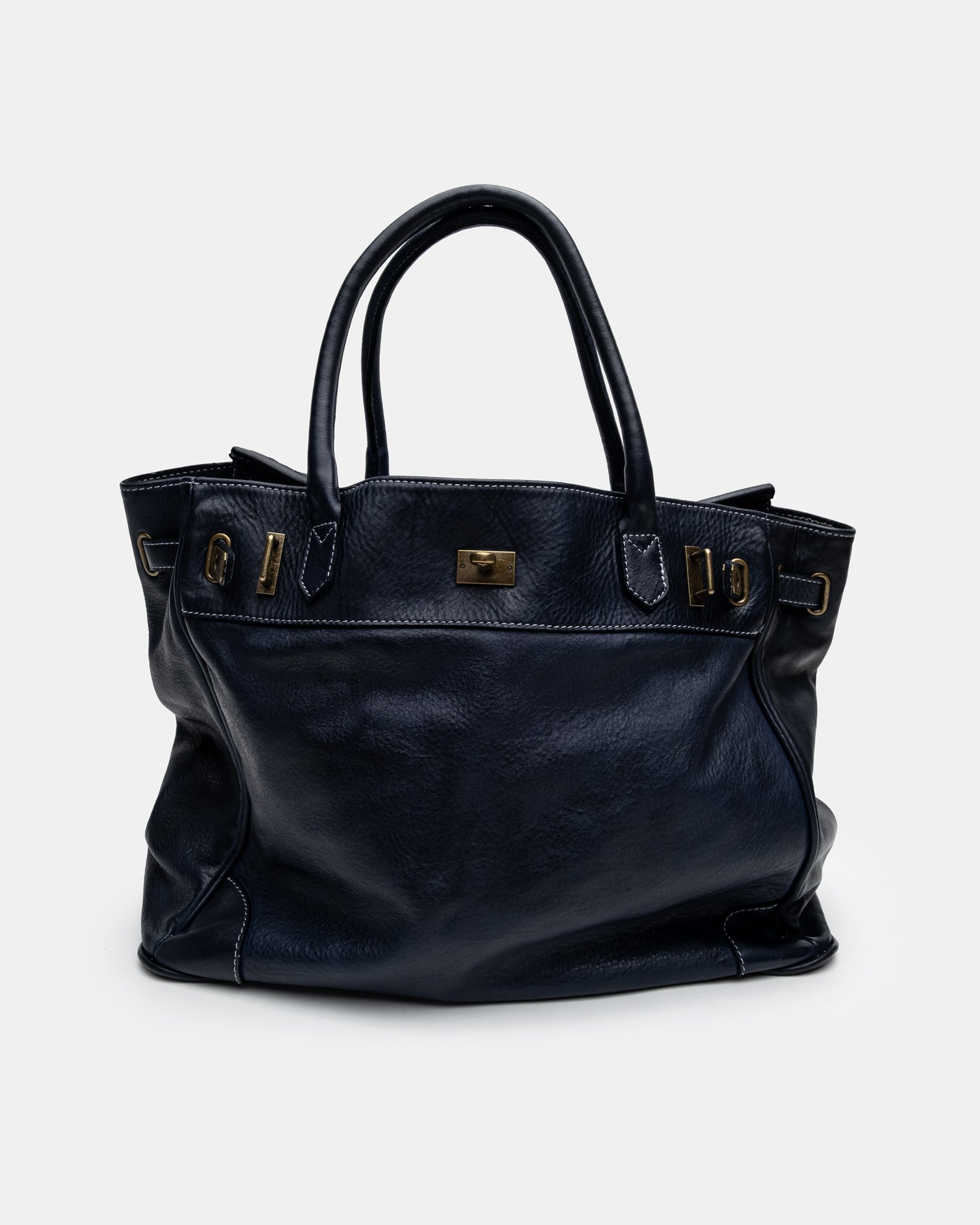 Washed Slouchy Calf Bag in Navy