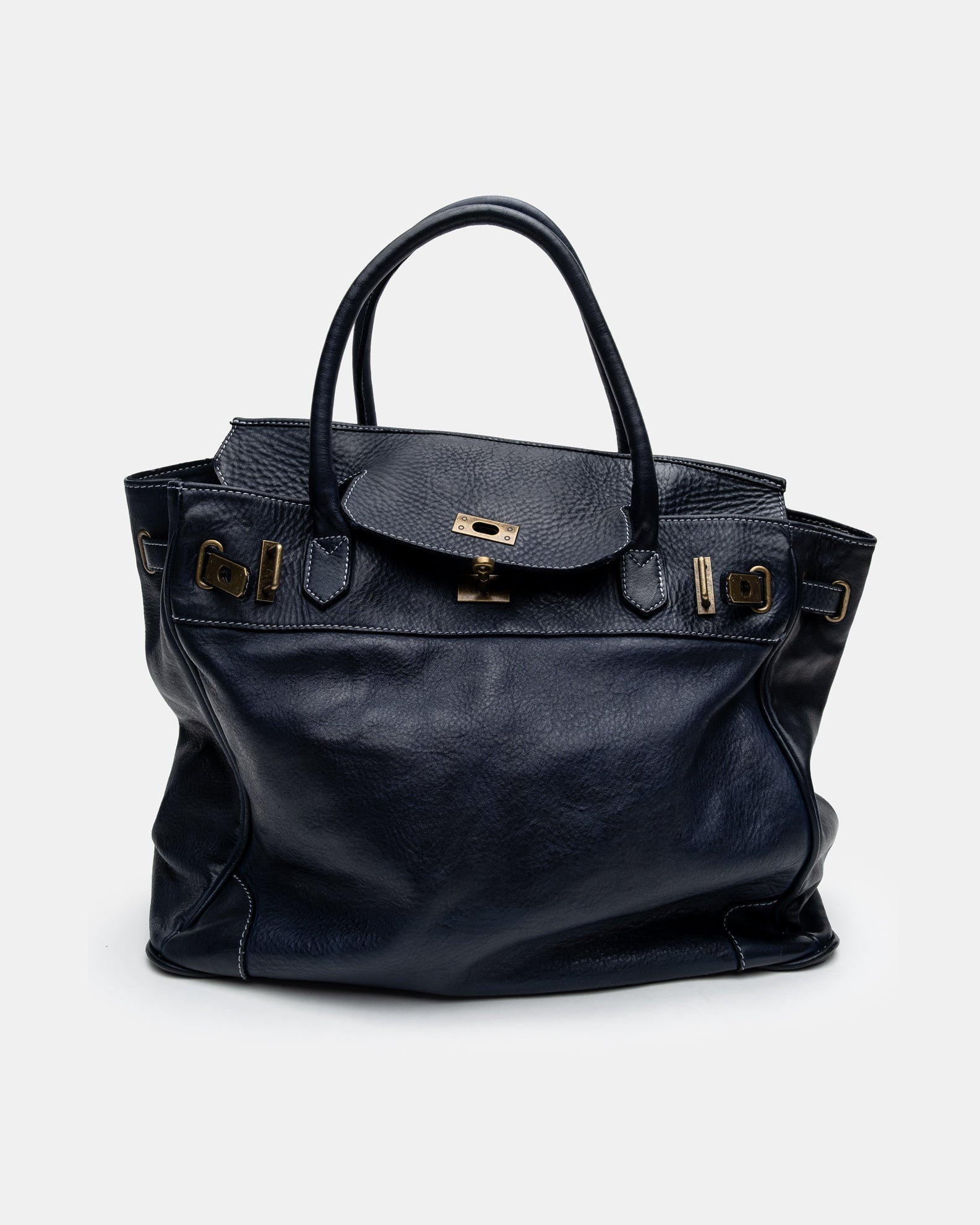 Washed Slouchy Calf Bag in Navy