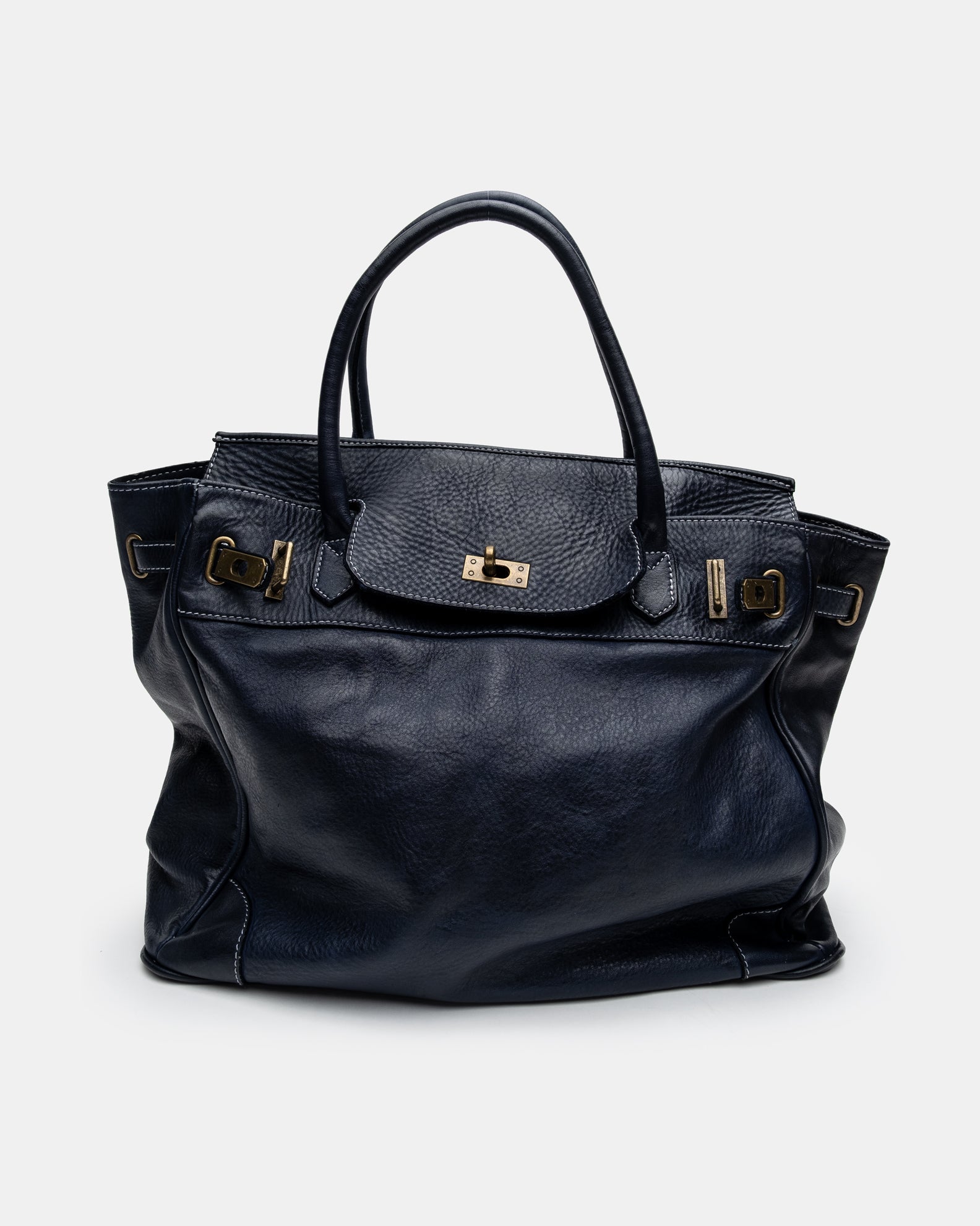 Washed Slouchy Calf Bag in Navy