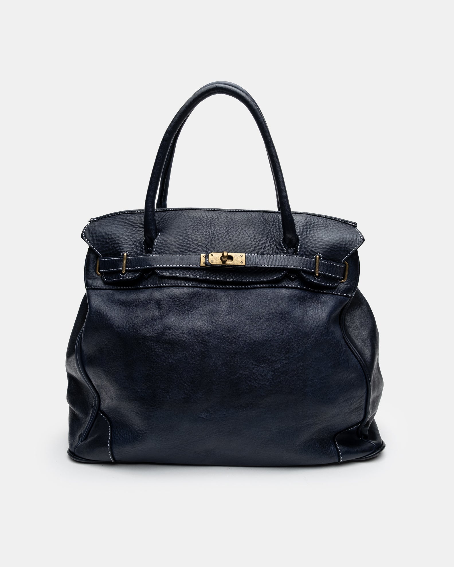 Washed Slouchy Calf Bag in Navy