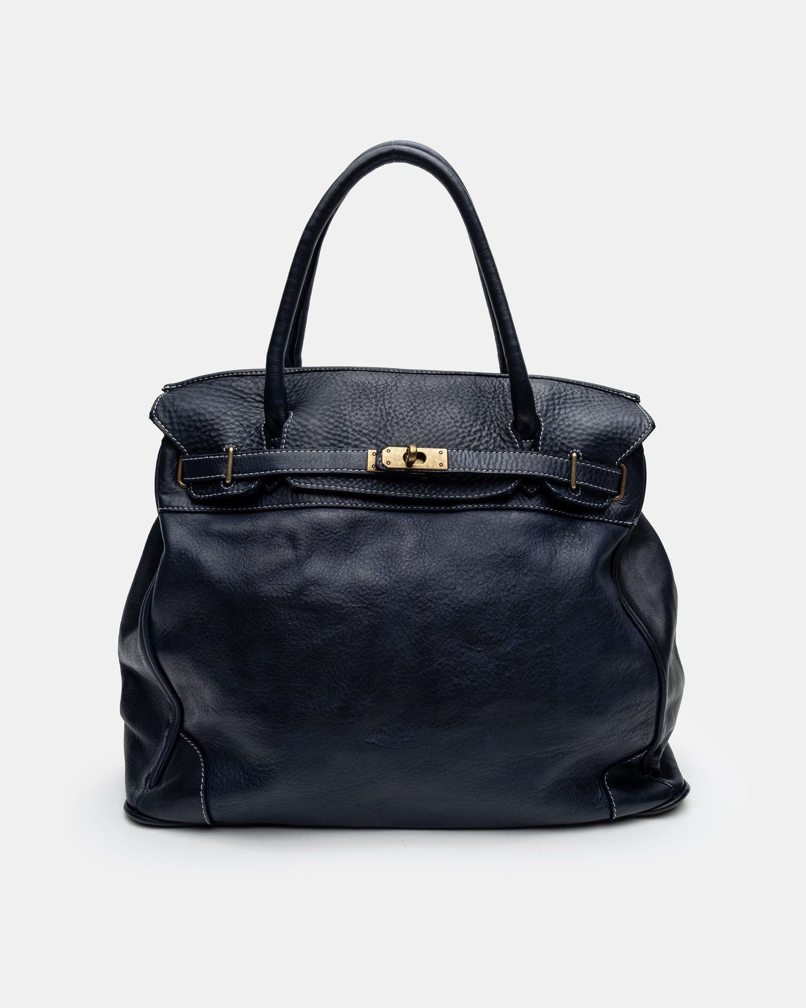 Washed Slouchy Calf Bag in Navy