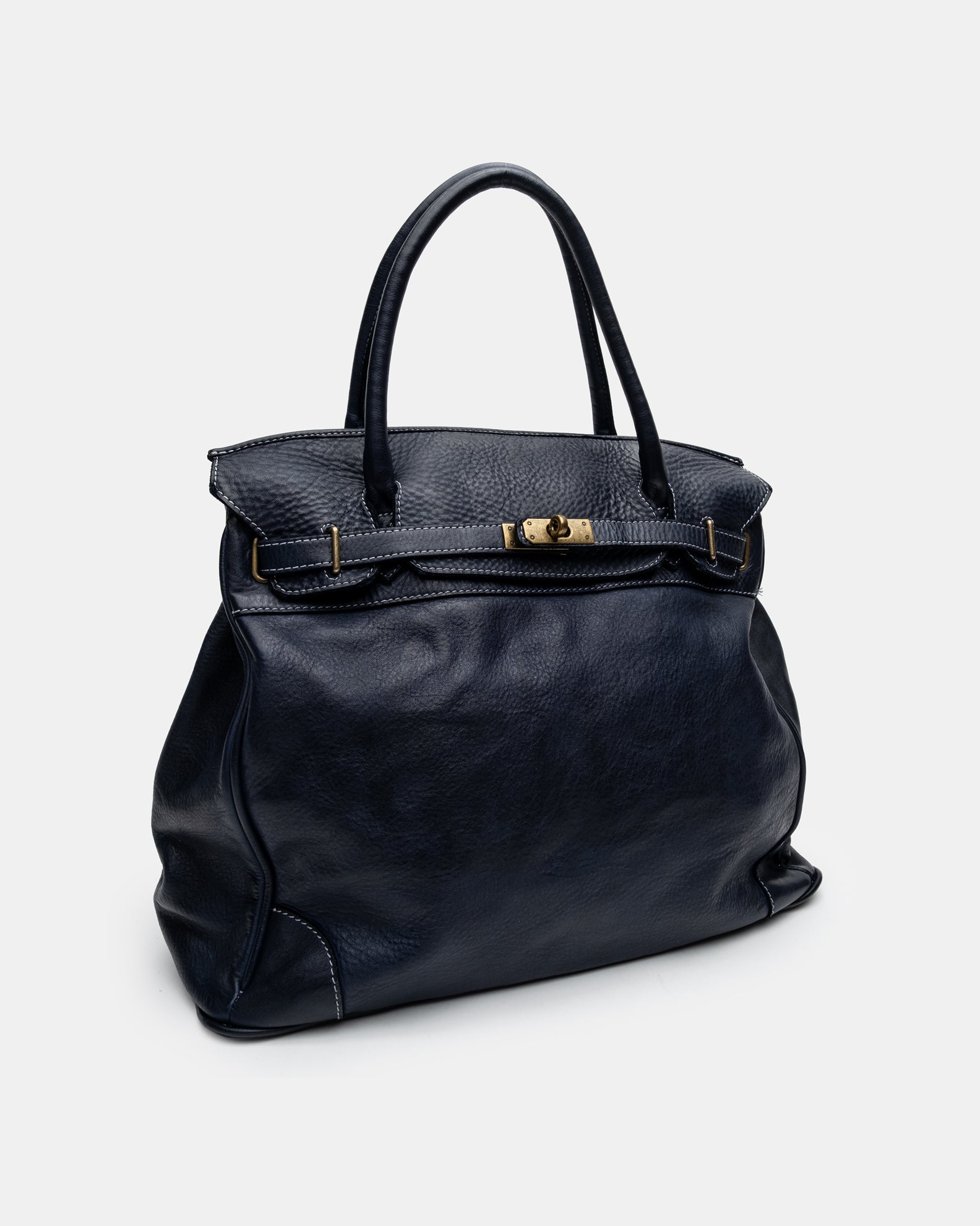 Washed Slouchy Calf Bag in Navy