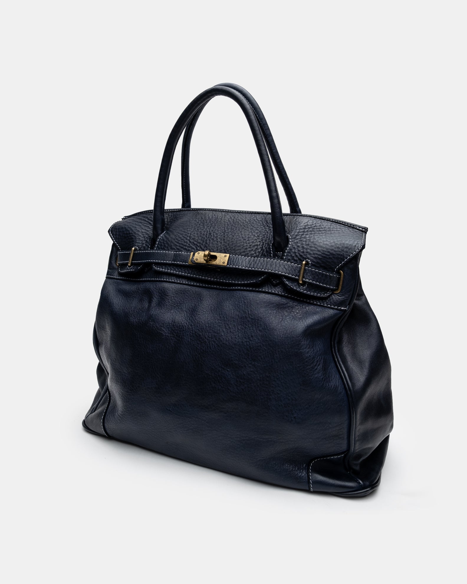 Washed Slouchy Calf Bag in Navy