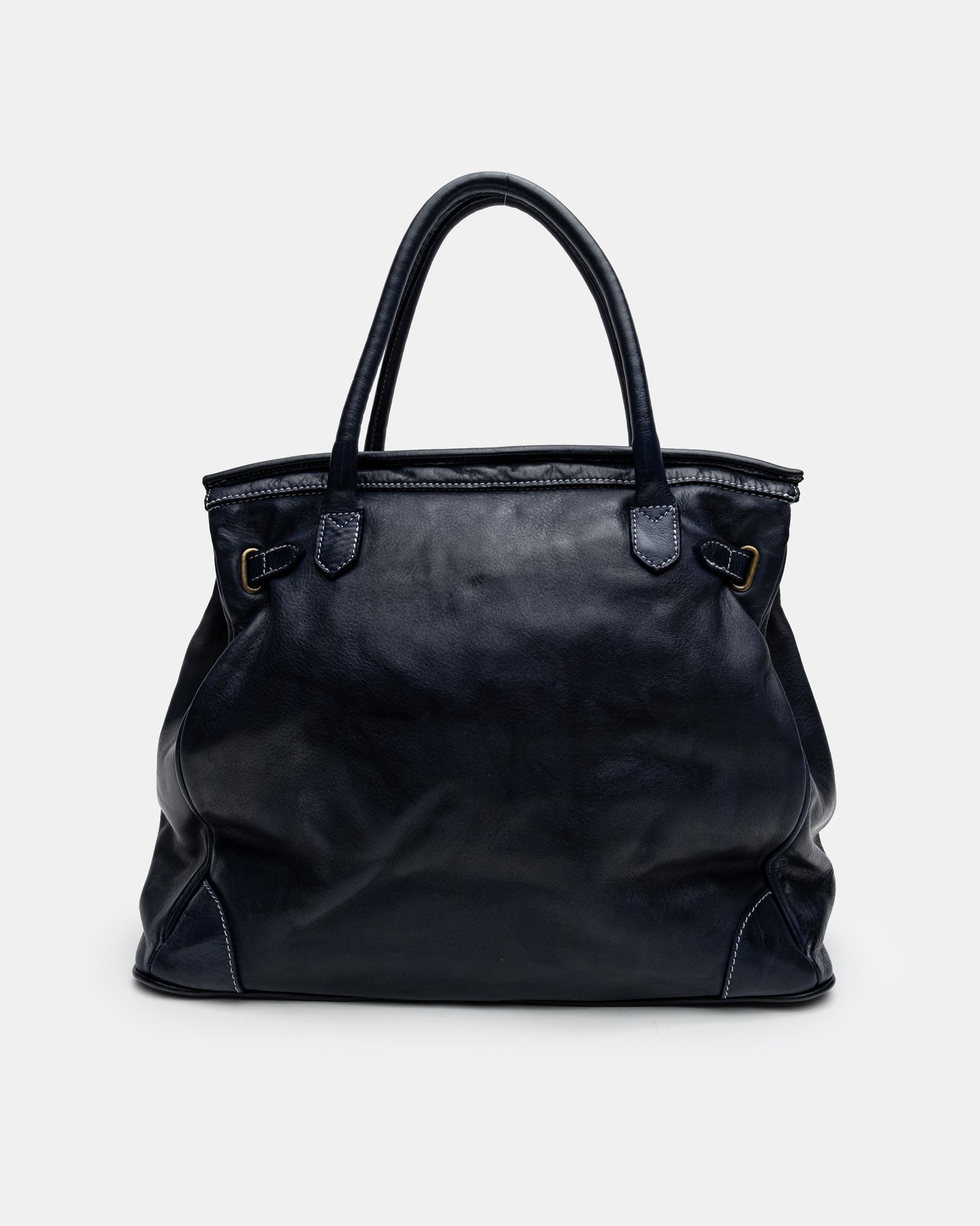 Washed Slouchy Calf Bag in Navy