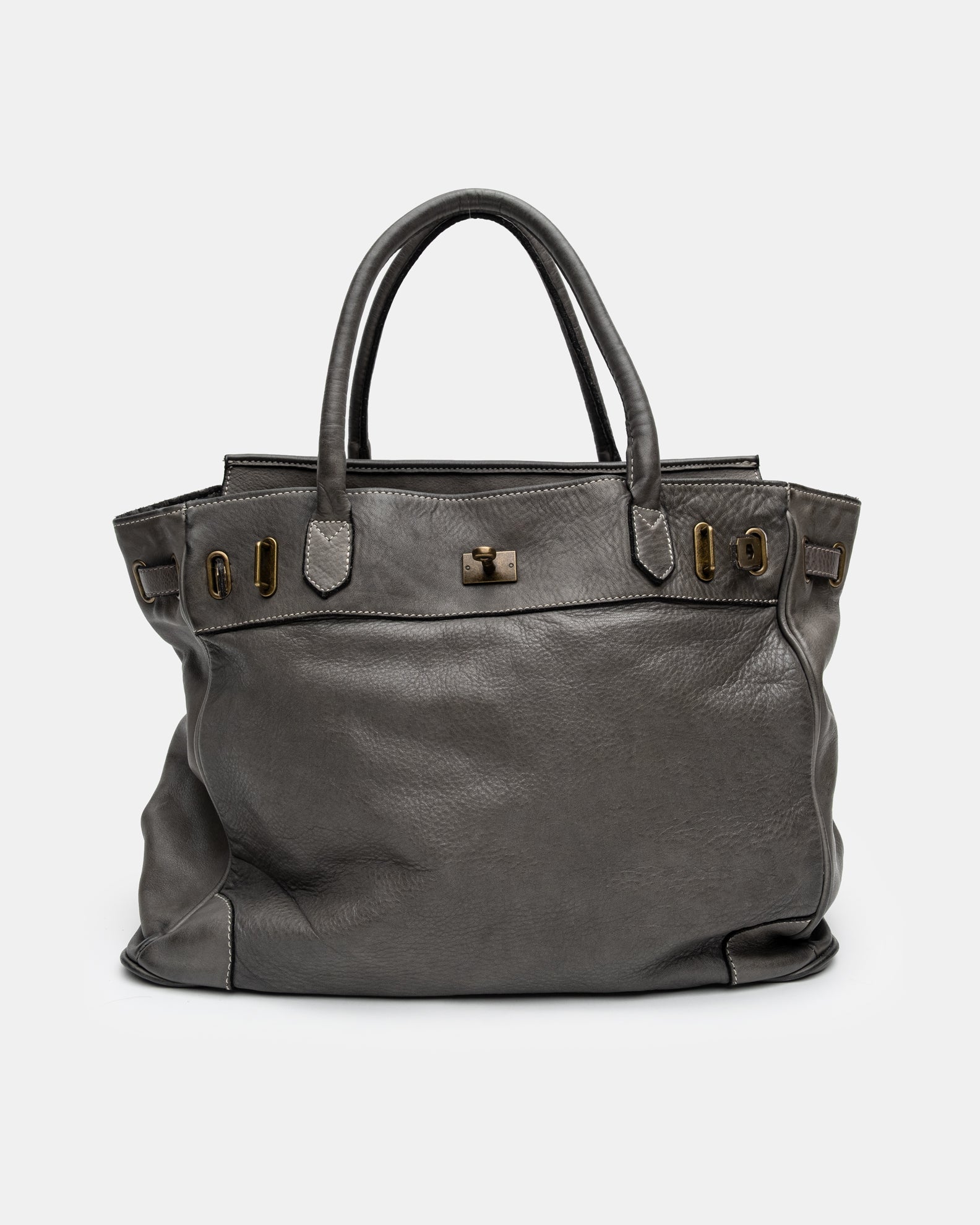 Washed Slouchy Calf Bag in Stone Grey