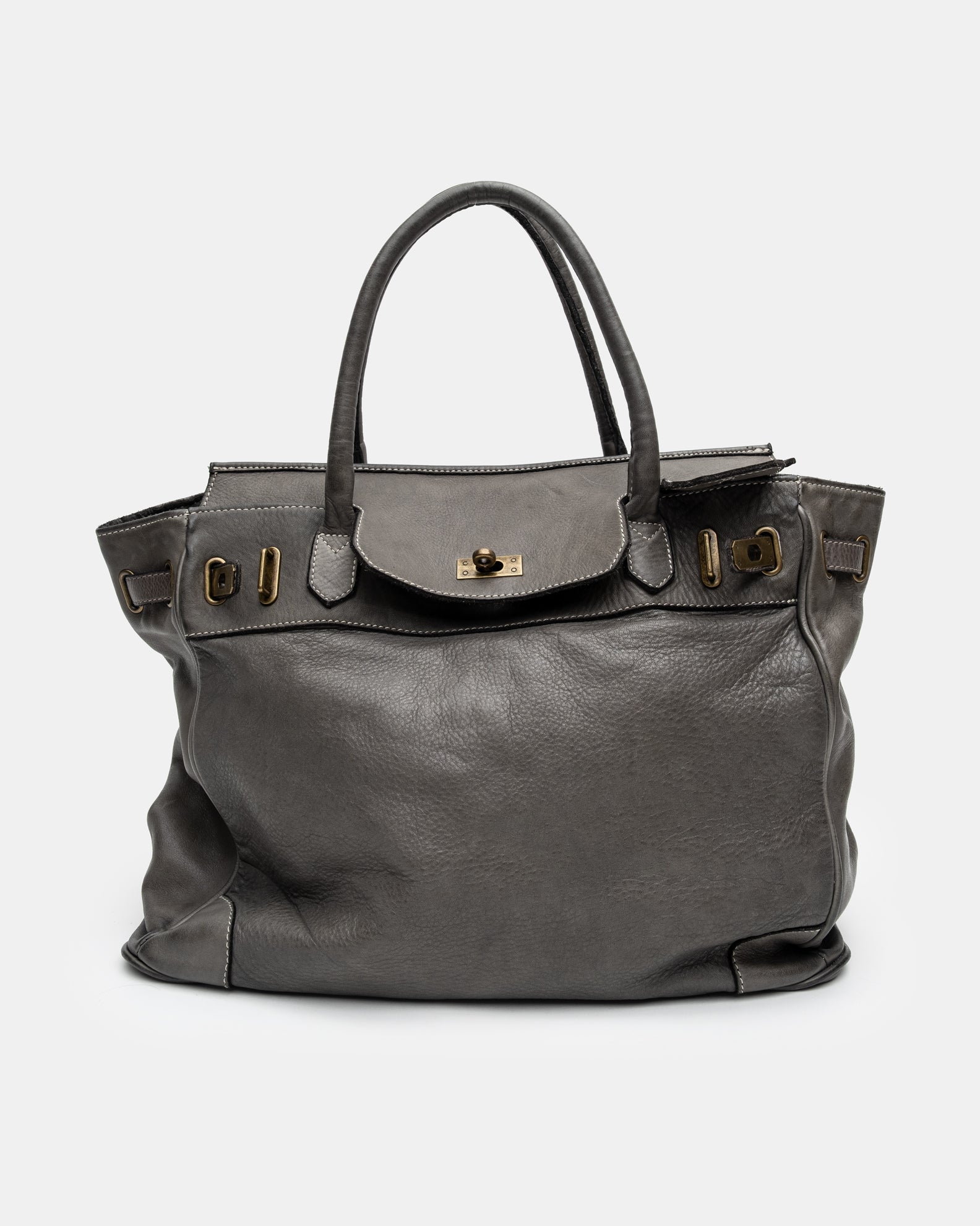 Washed Slouchy Calf Bag in Stone Grey