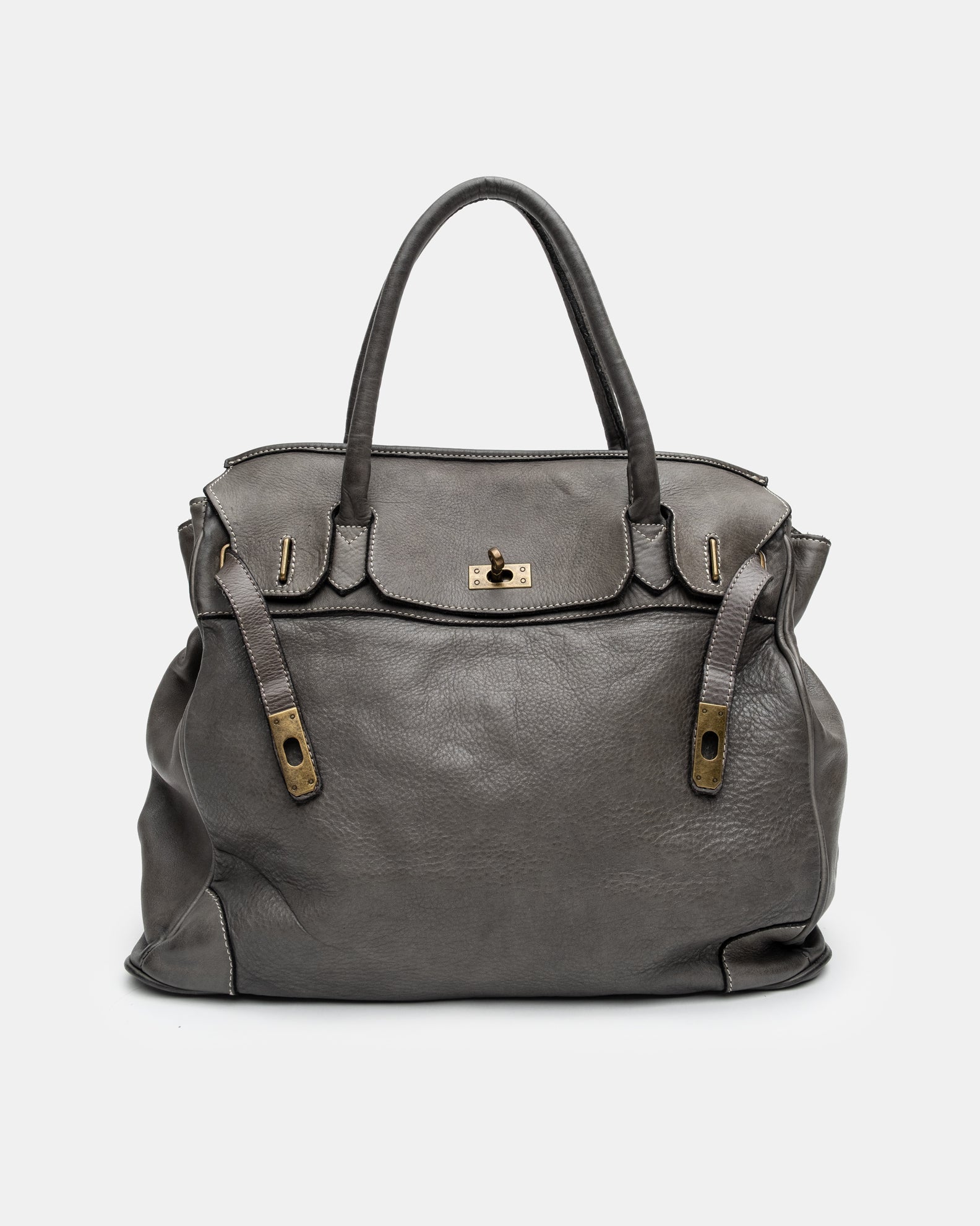 Washed Slouchy Calf Bag in Stone Grey