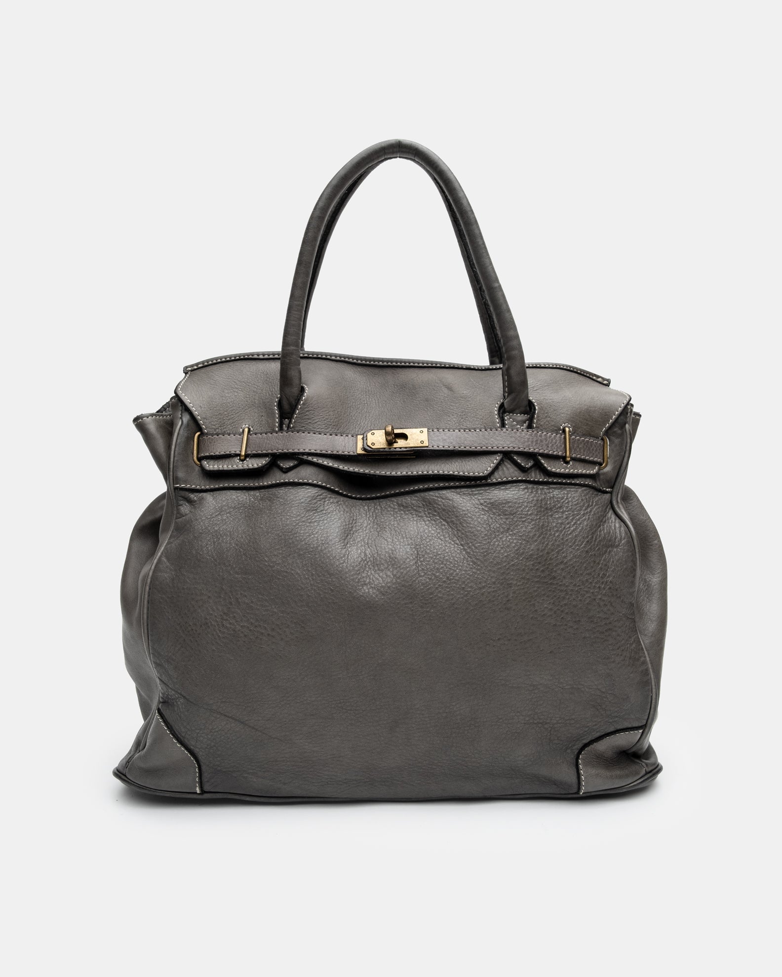 Washed Slouchy Calf Bag in Stone Grey