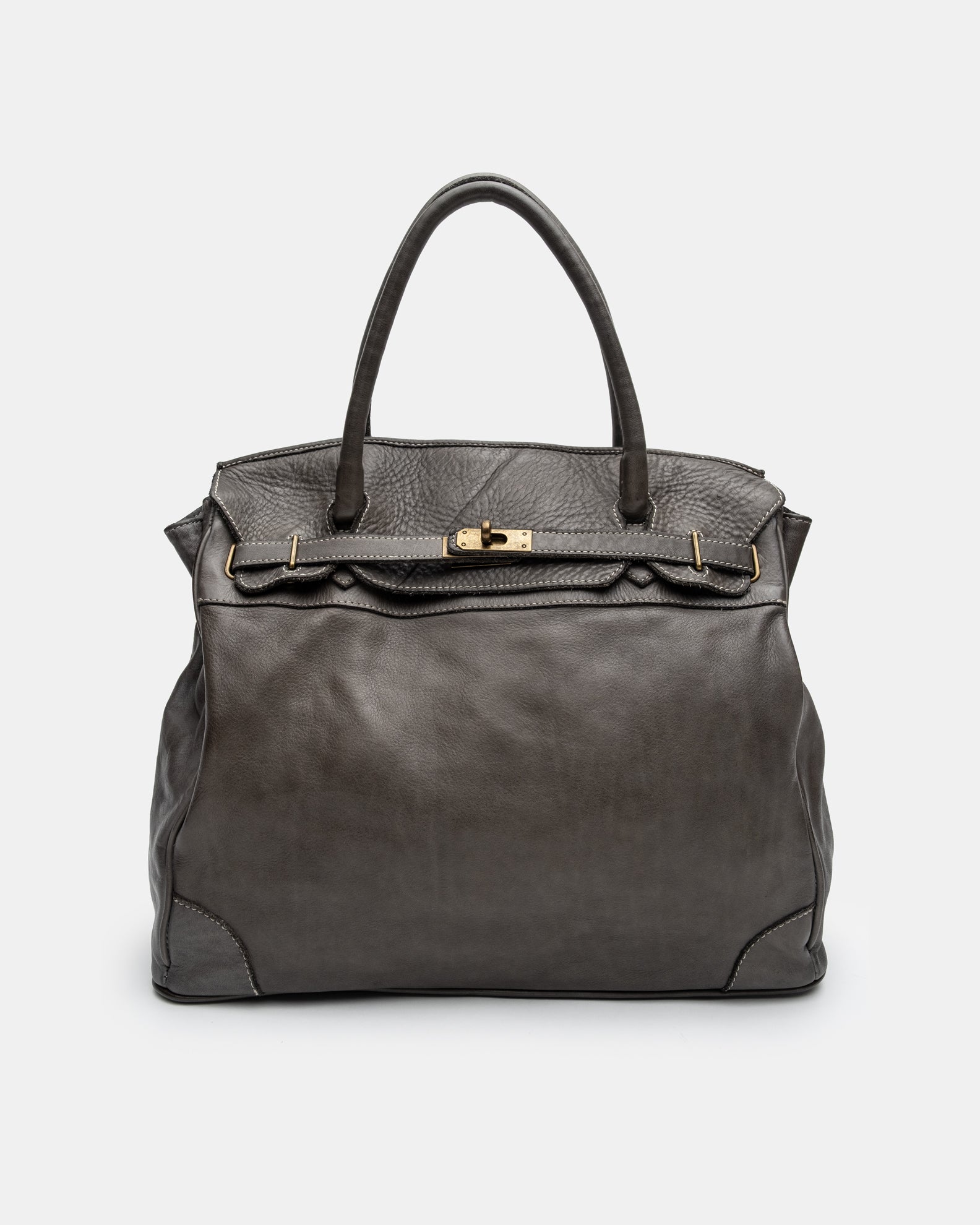 Washed Slouchy Calf Bag in Stone Grey
