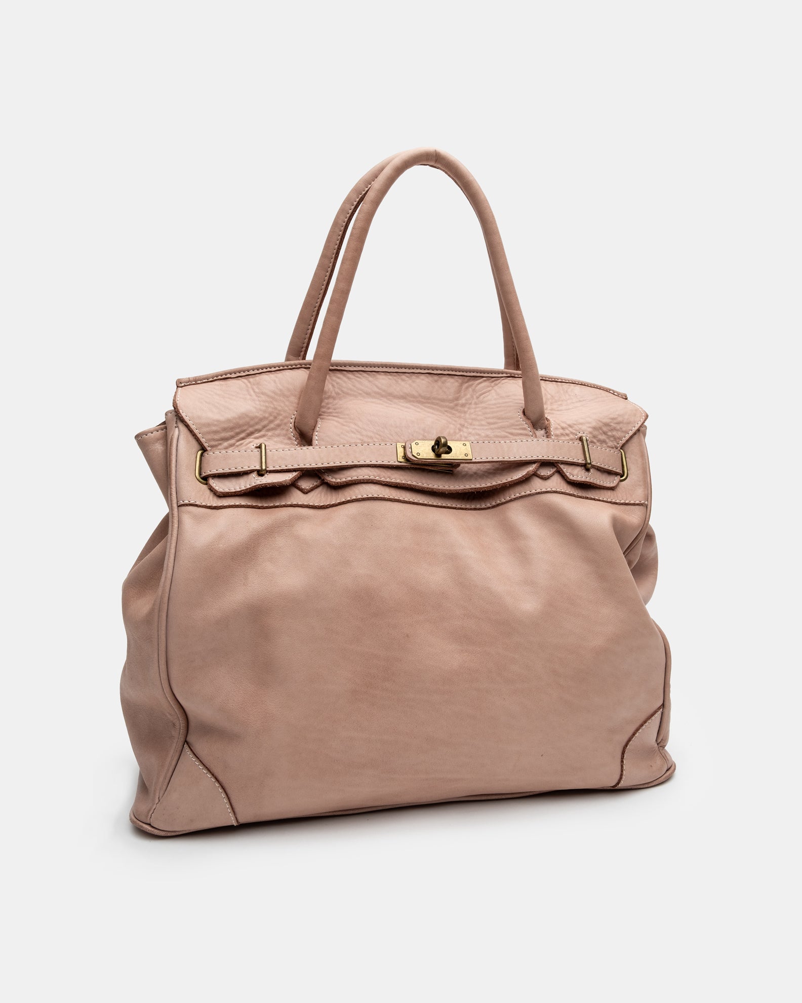 Washed Slouchy Calf Bag in Dusty Pink