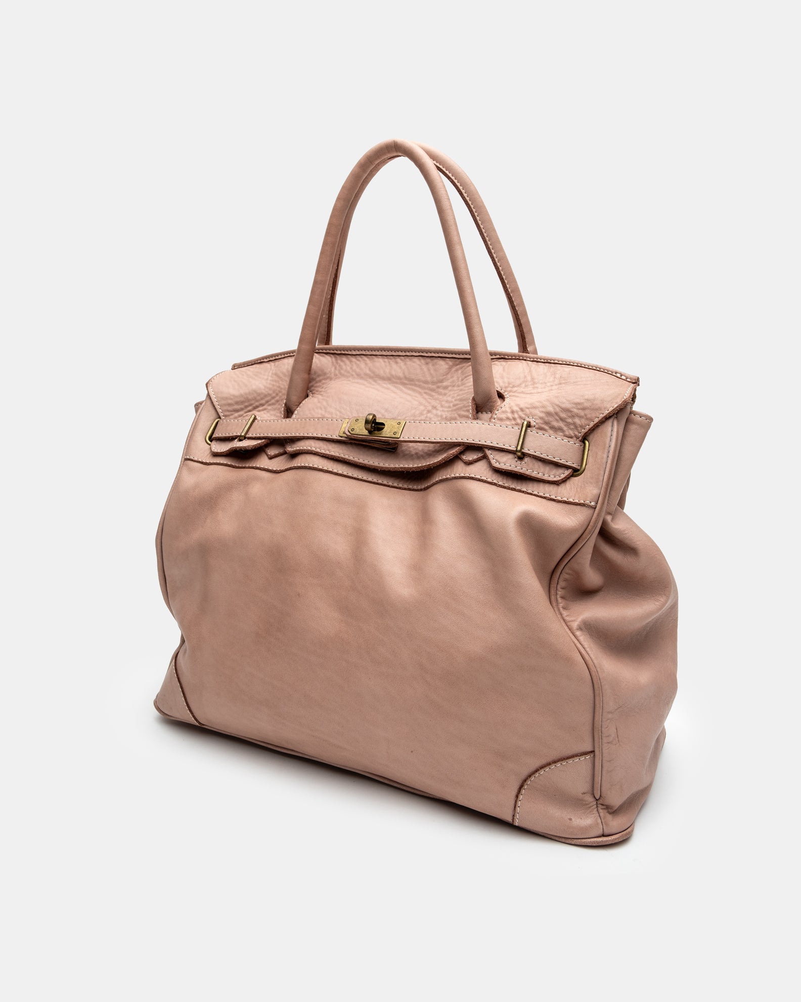 Washed Slouchy Calf Bag in Dusty Pink