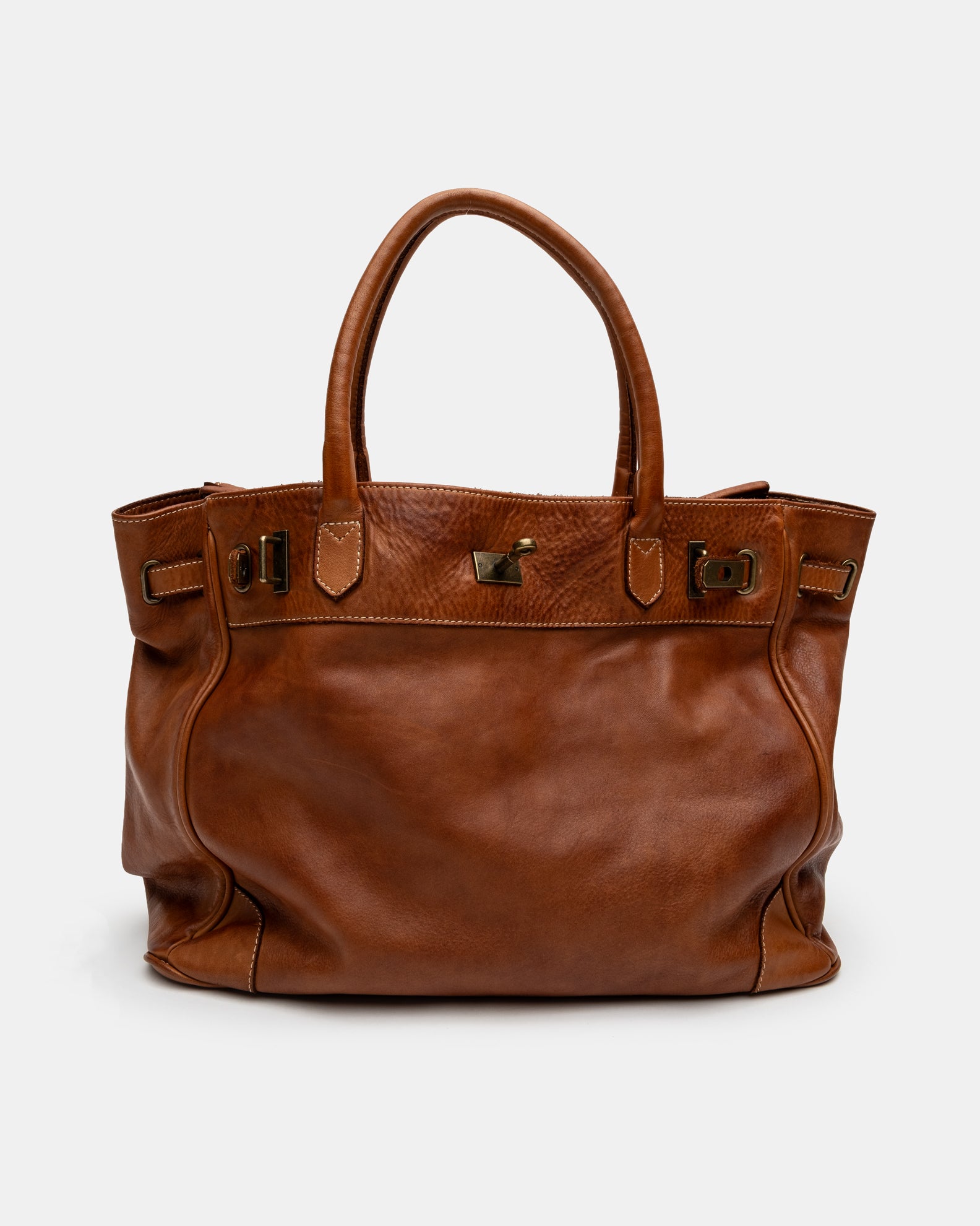 Washed Slouchy Calf Bag in Cognac