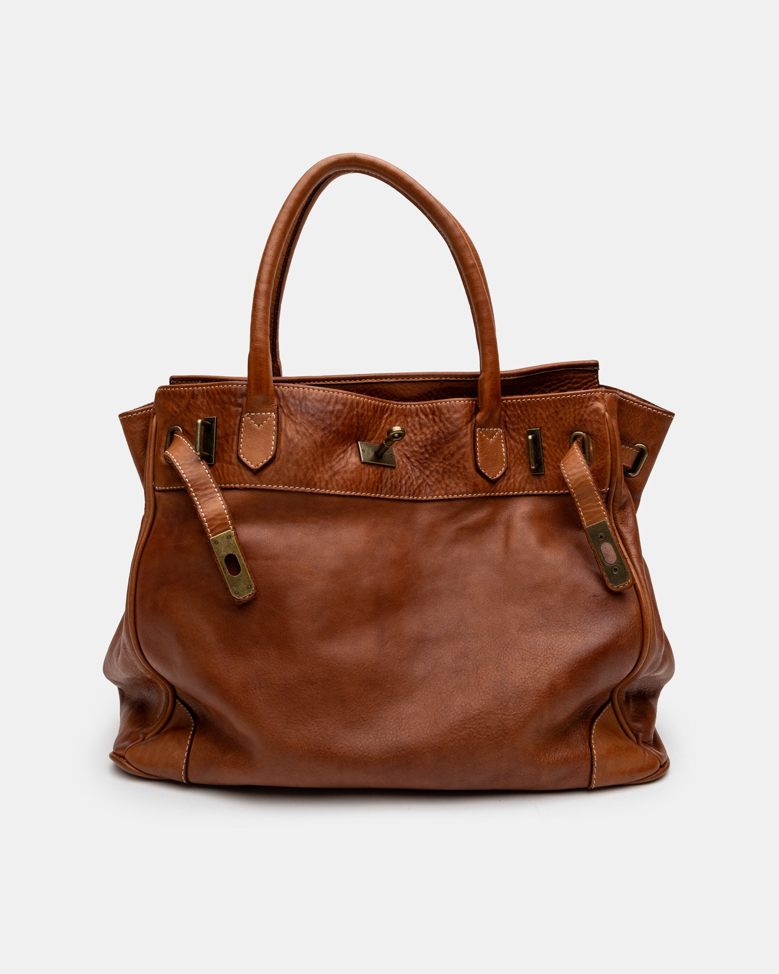 Washed Slouchy Calf Bag in Cognac