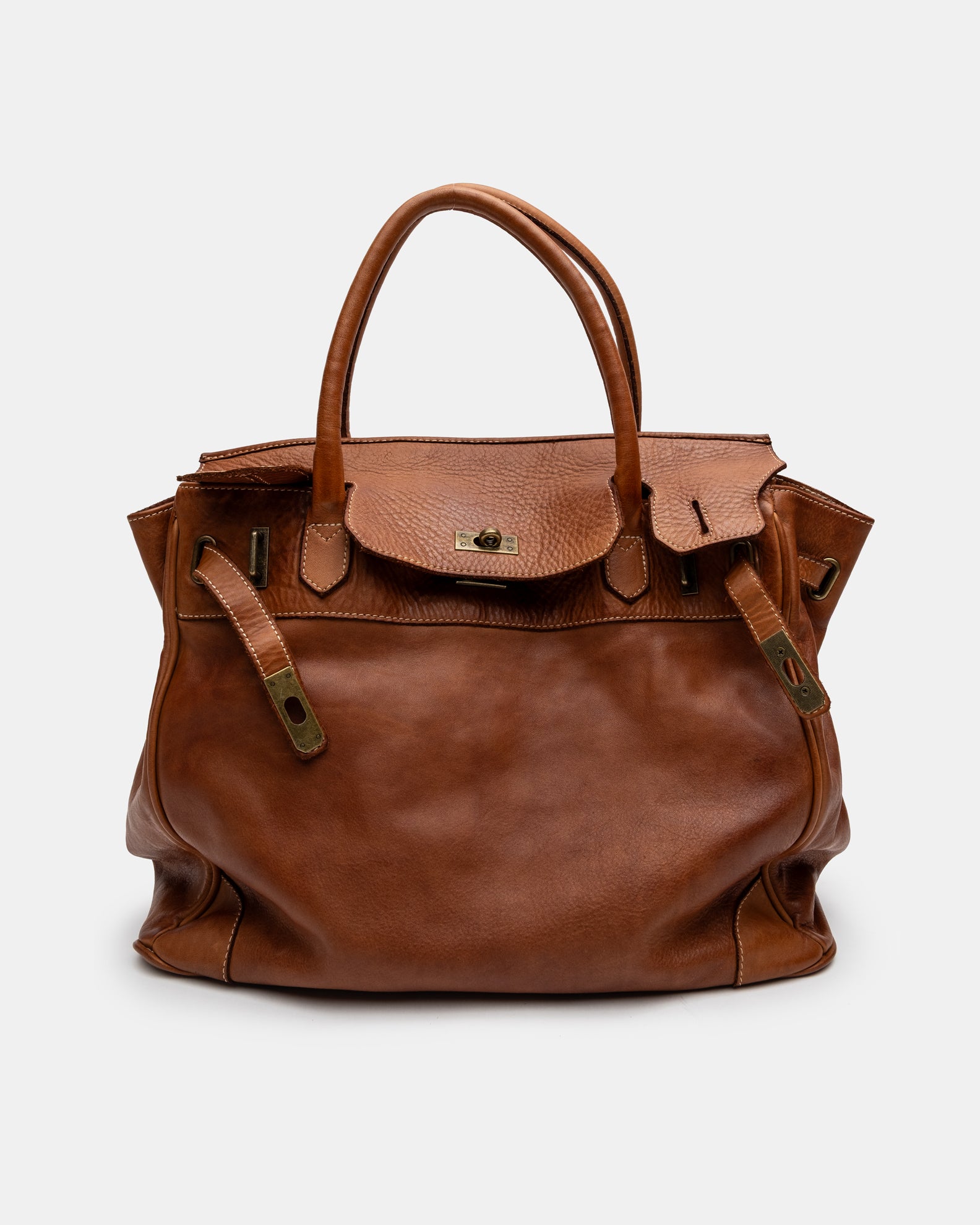 Washed Slouchy Calf Bag in Cognac