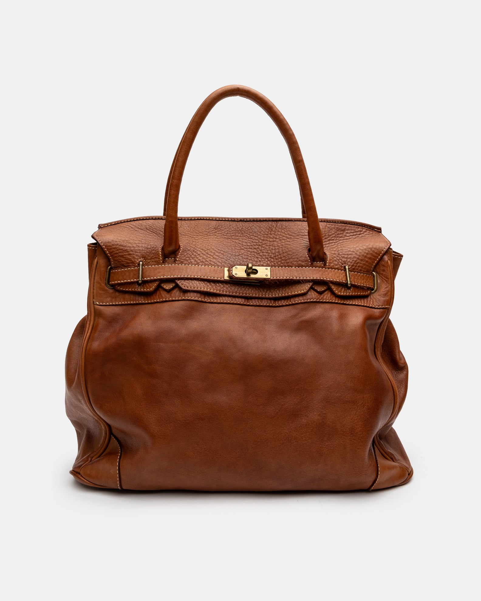 Washed Slouchy Calf Bag in Cognac