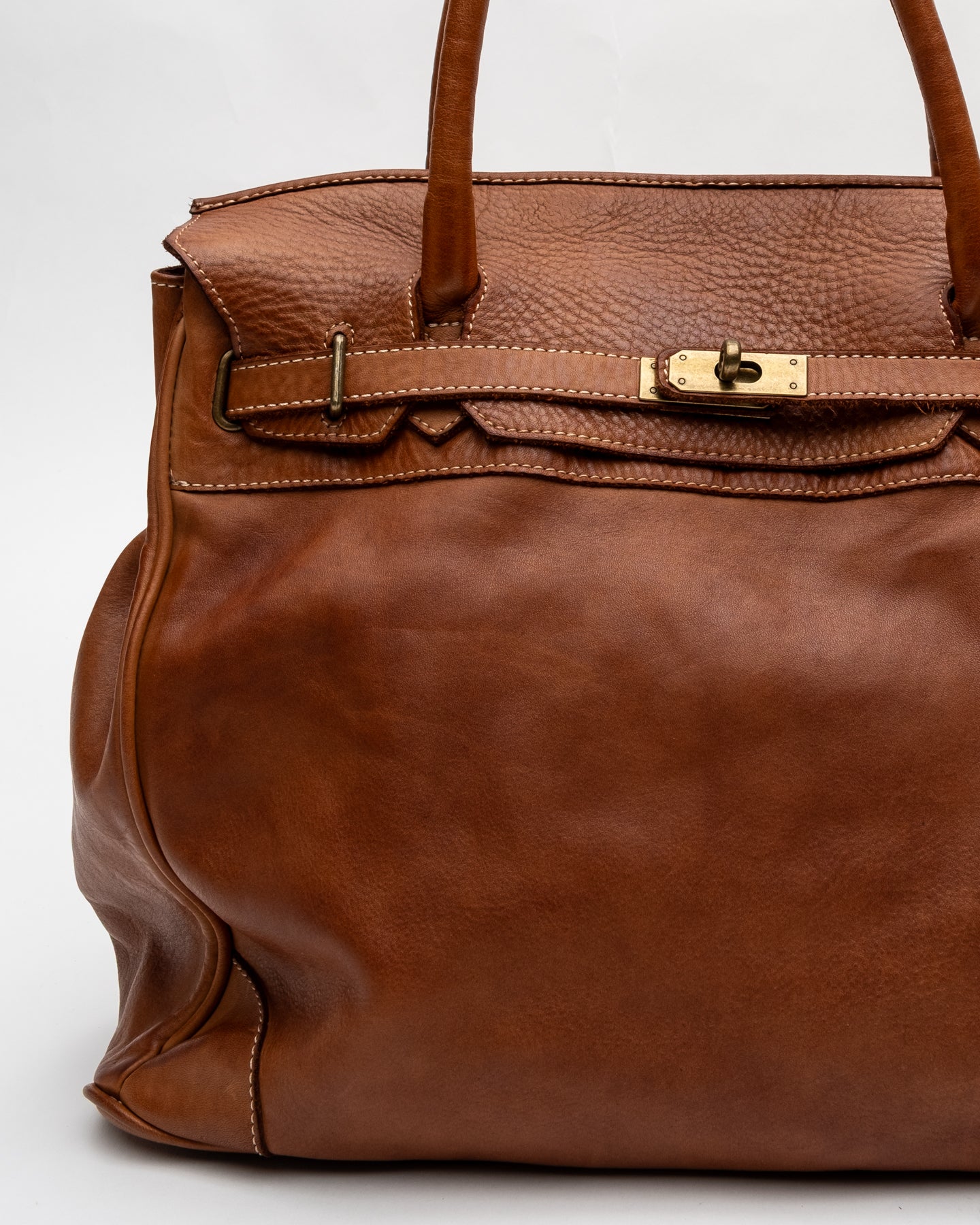 Washed Slouchy Calf Bag in Cognac