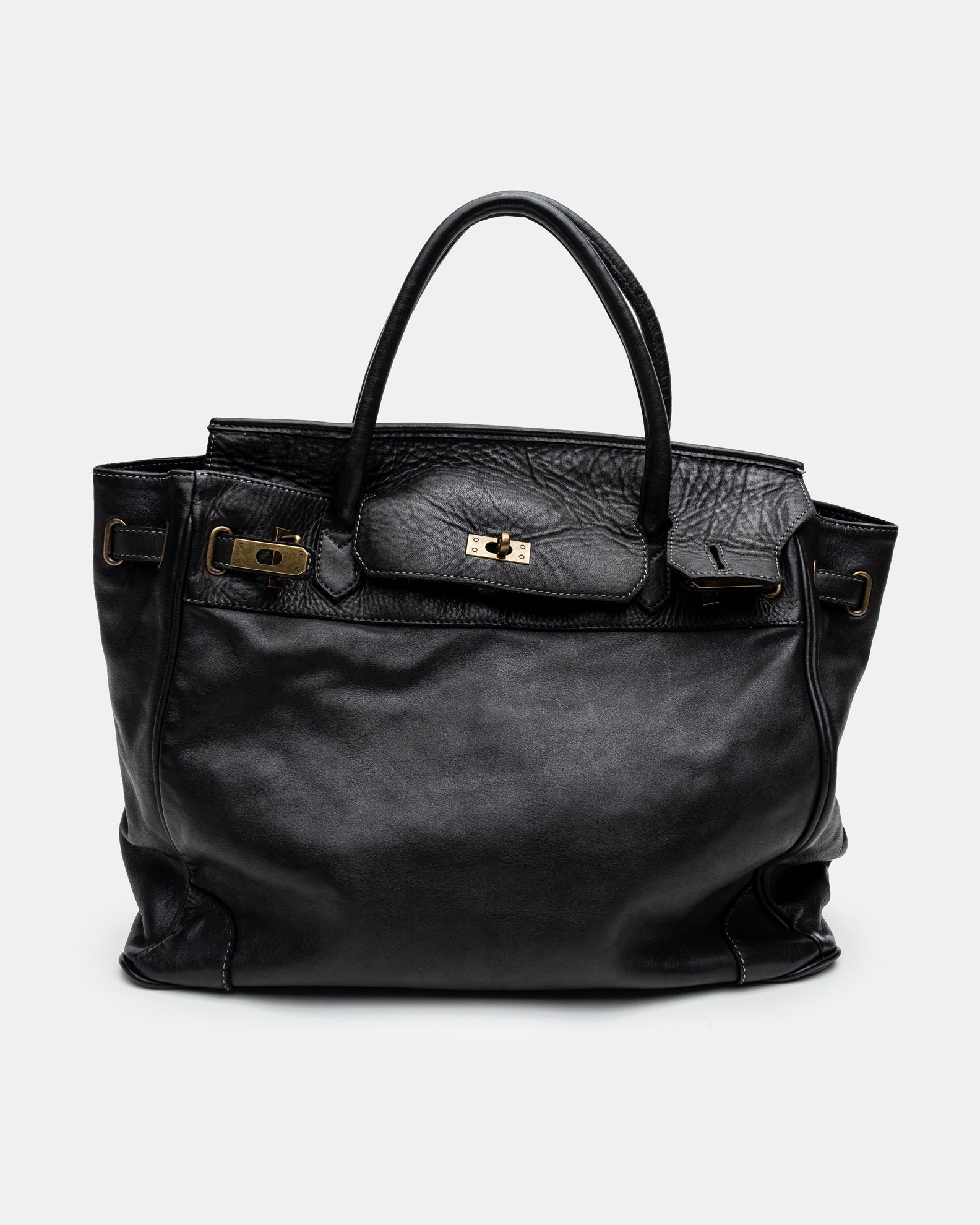 Washed Slouchy Calf Bag in Black
