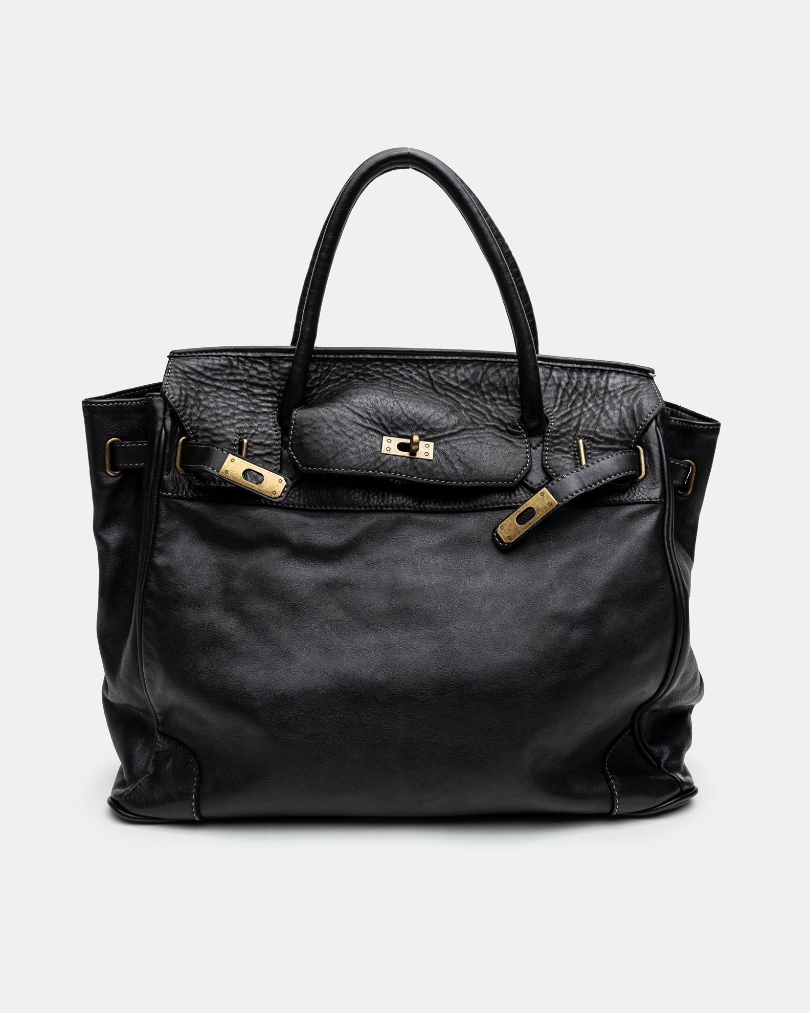 Washed Slouchy Calf Bag in Black