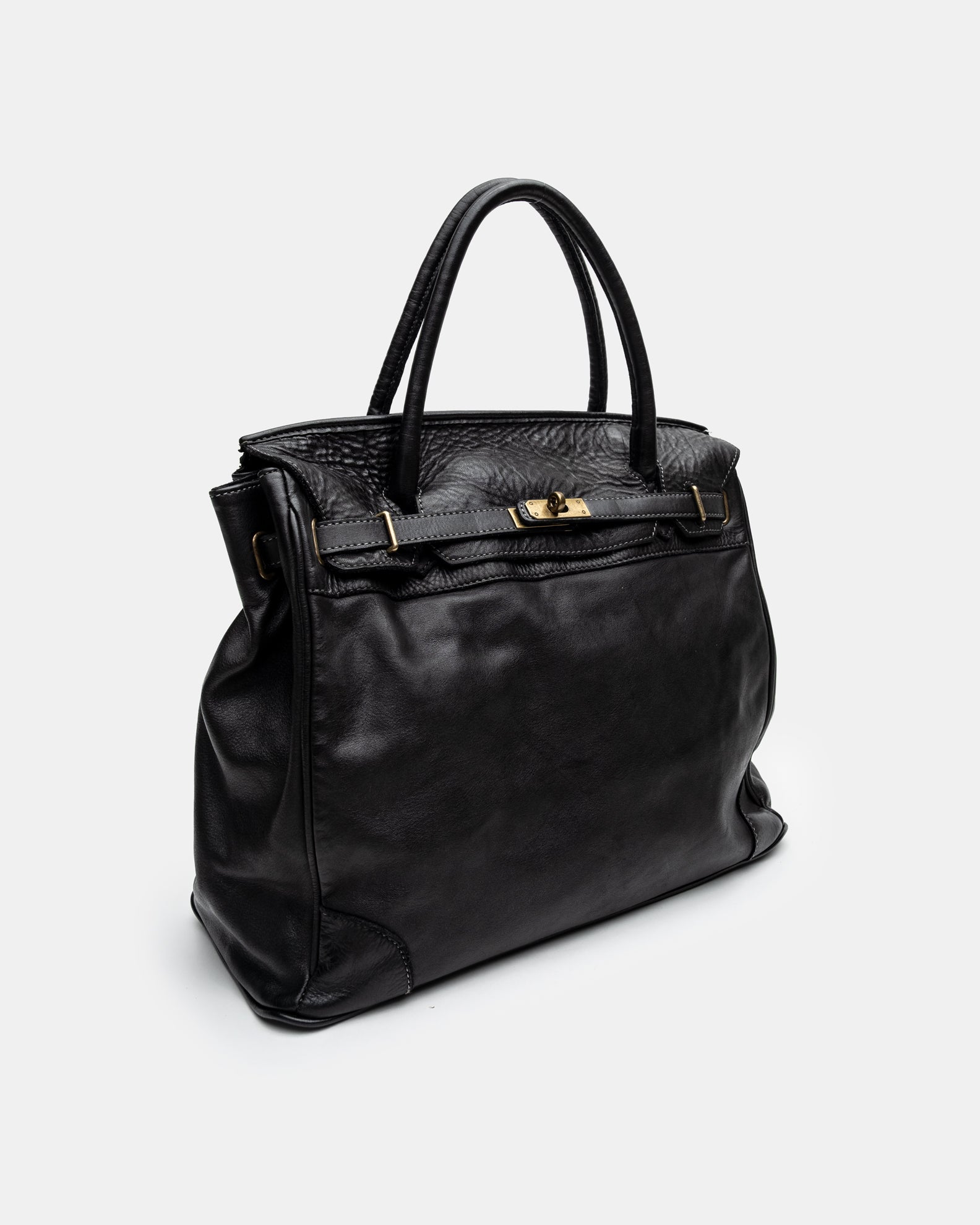 Washed Slouchy Calf Bag in Black