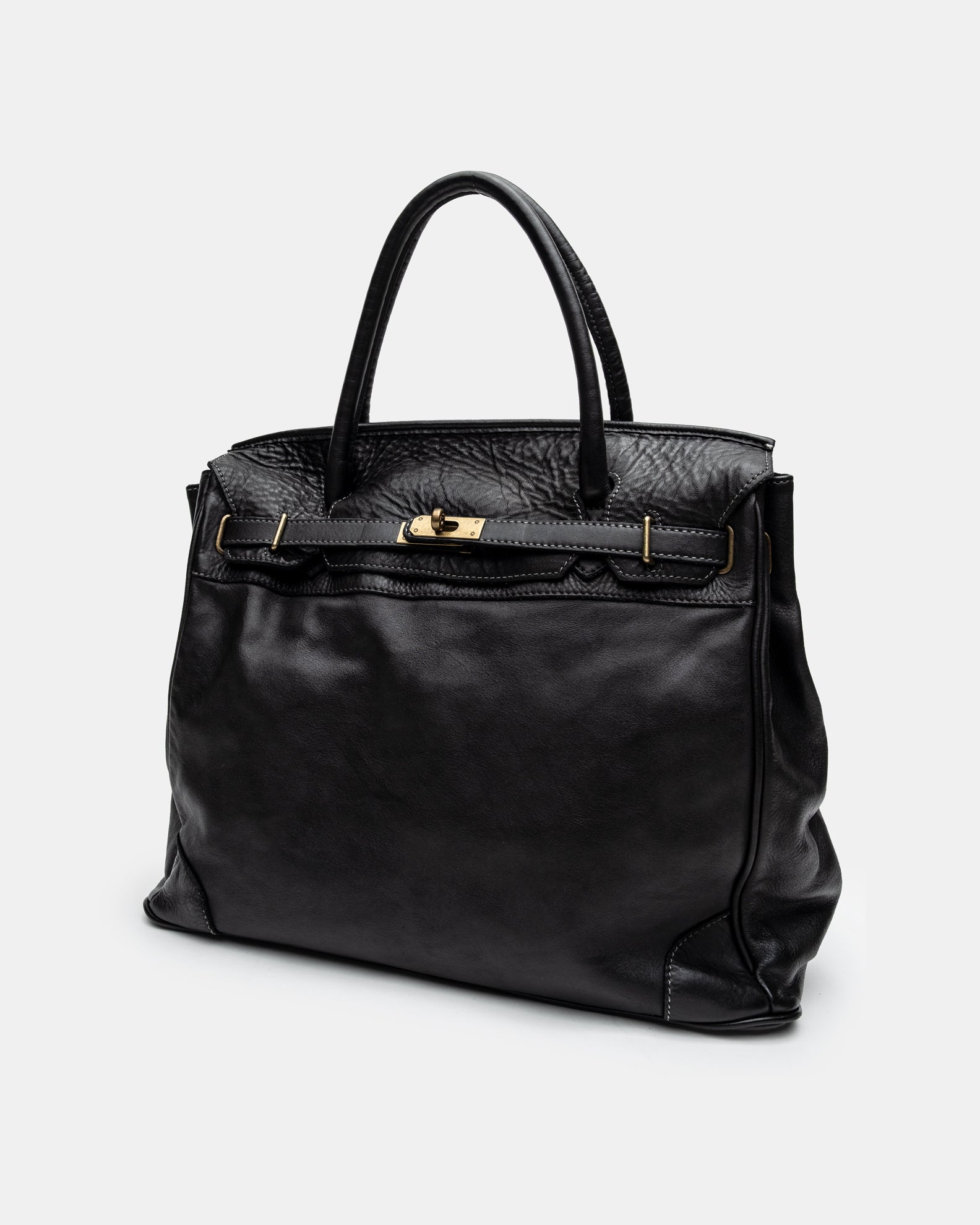 Washed Slouchy Calf Bag in Black