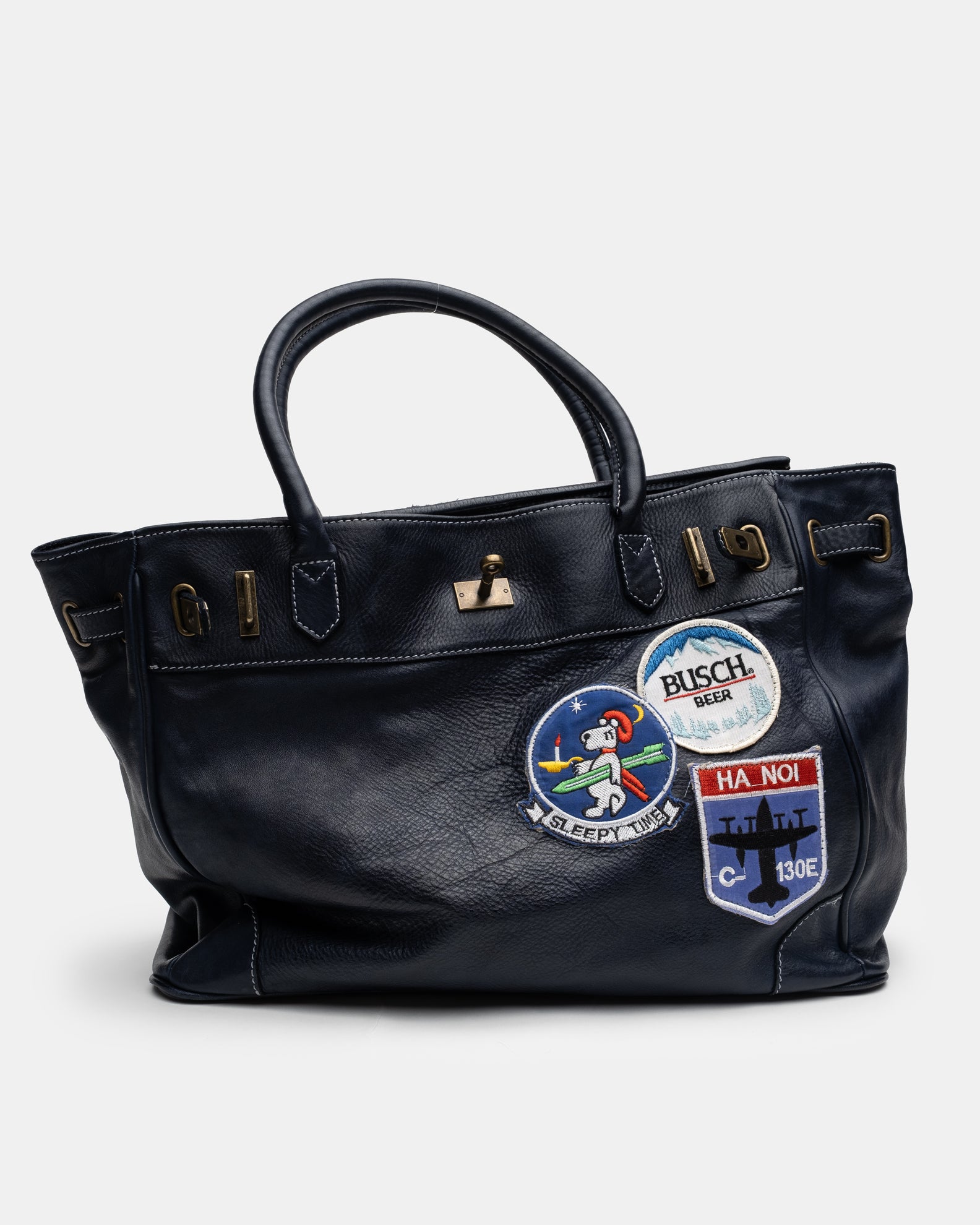 Patched Slouchy Calf Leather Shoulder Bag