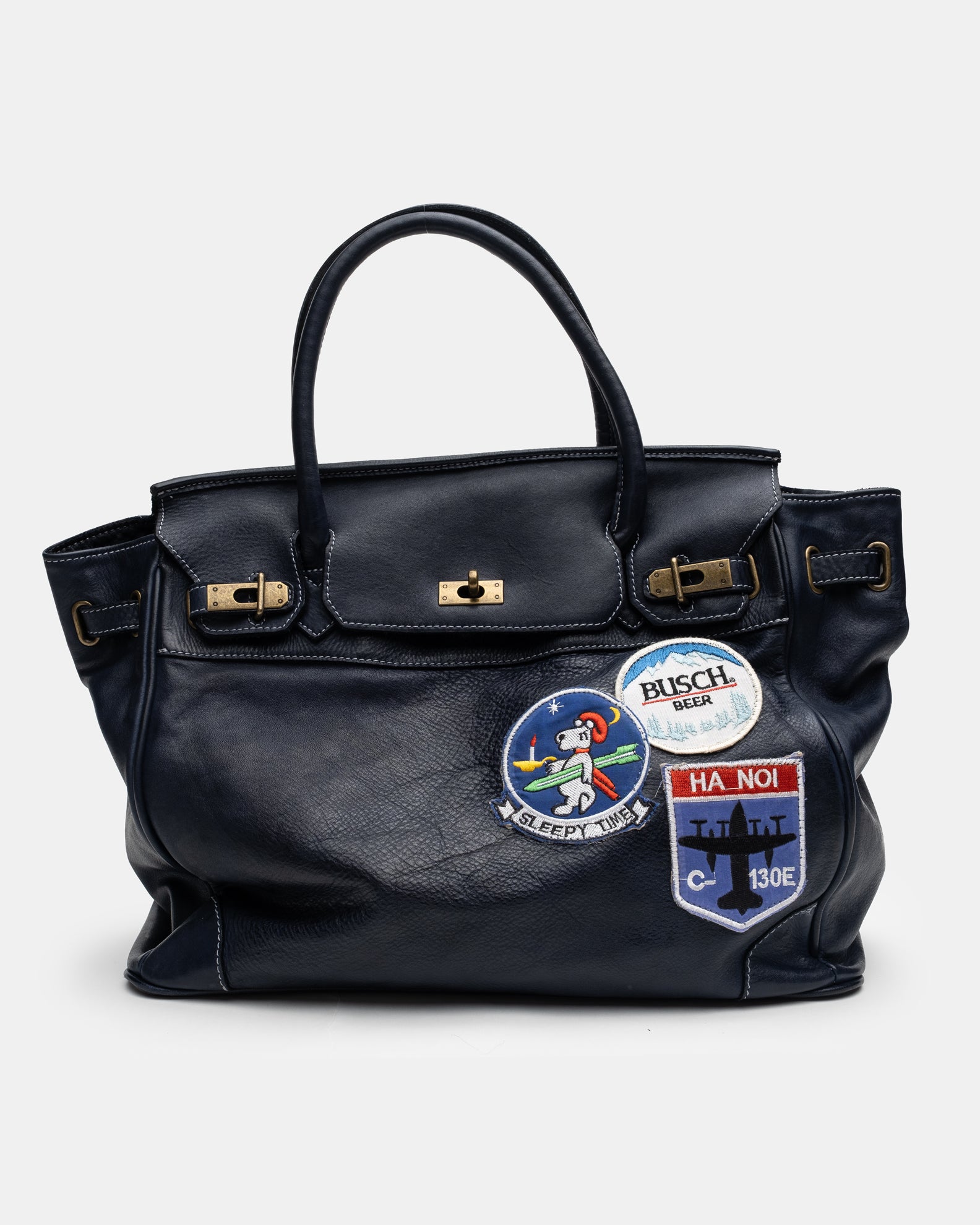 Patched Slouchy Calf Leather Shoulder Bag