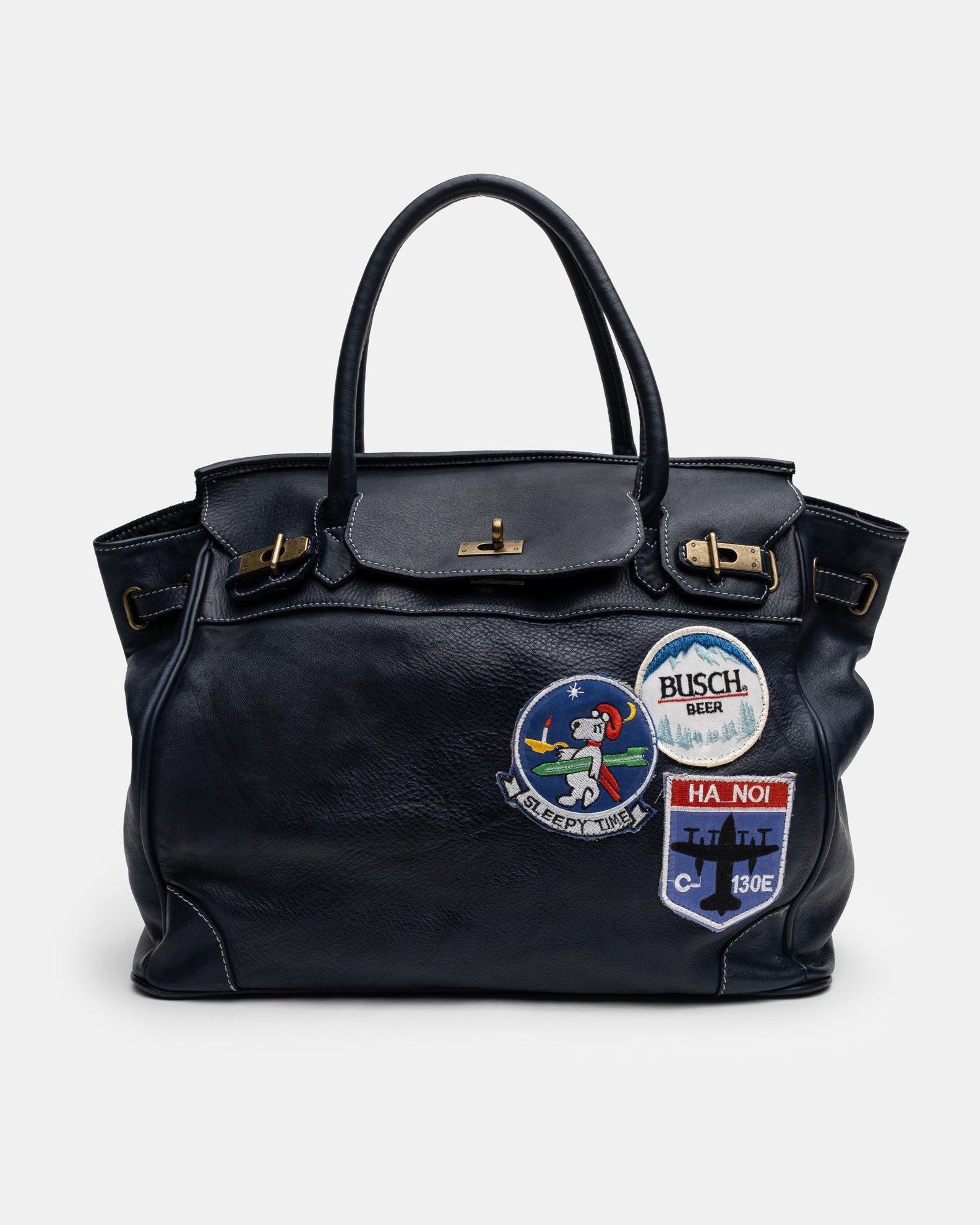 Patched Slouchy Calf Leather Shoulder Bag