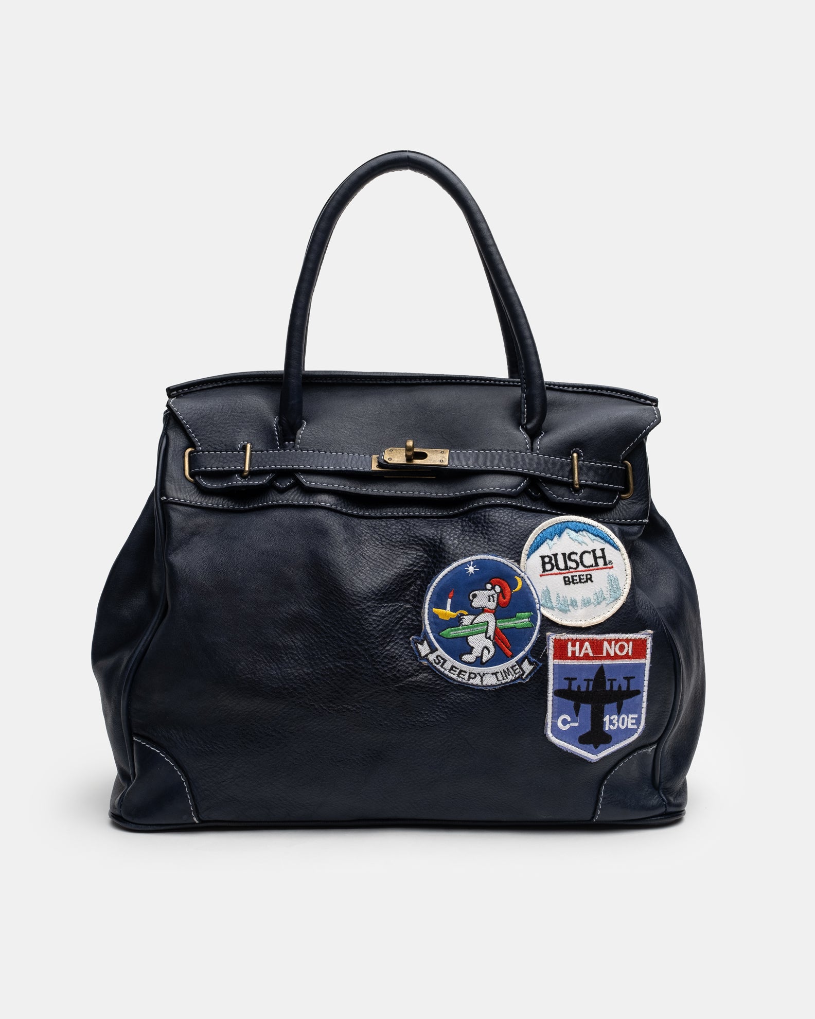 Patched Slouchy Calf Leather Shoulder Bag
