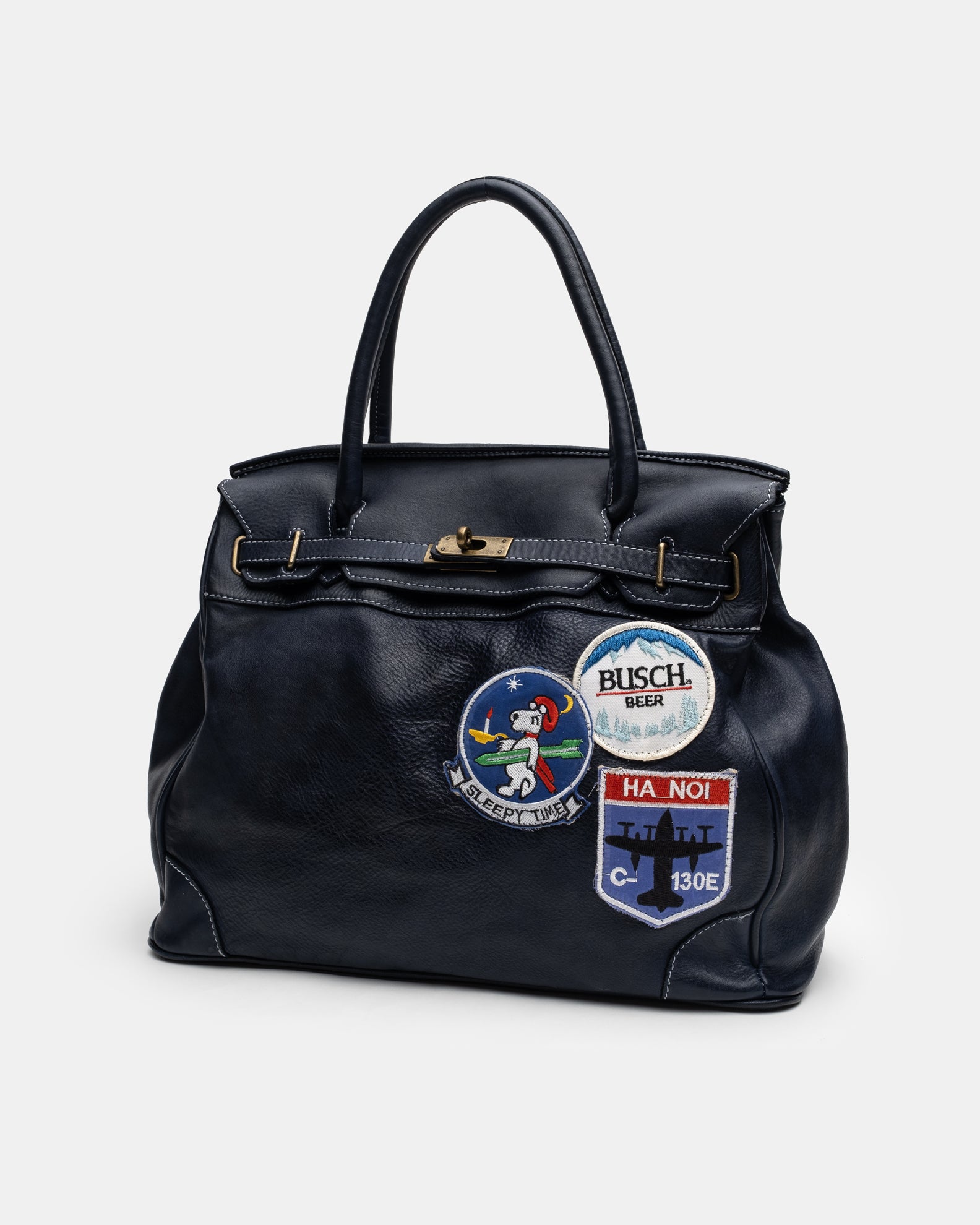 Patched Slouchy Calf Leather Shoulder Bag